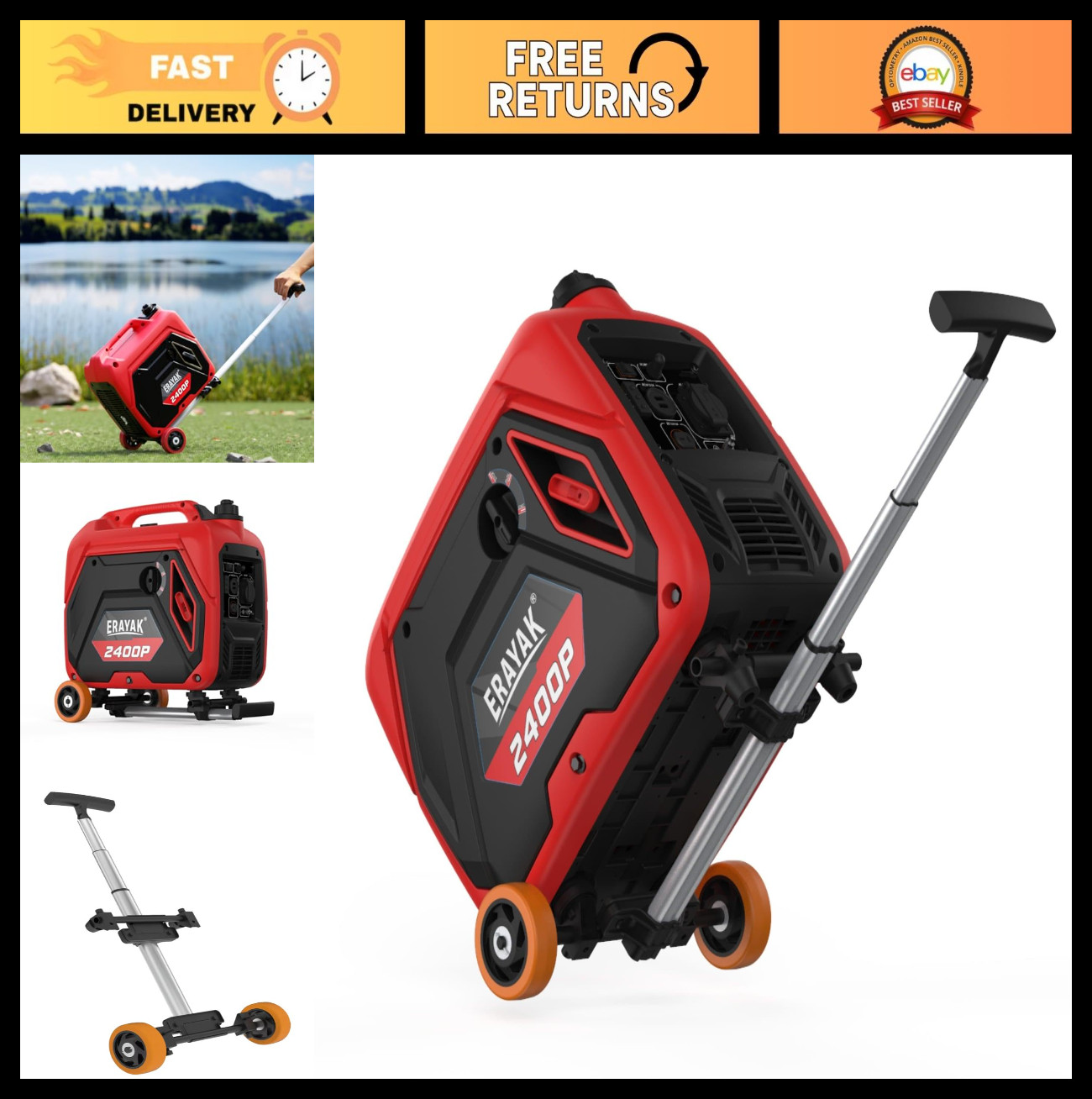 Portable Generator Wheel Kit – Telescopic Handle, Never-Flat Tires, Accessories