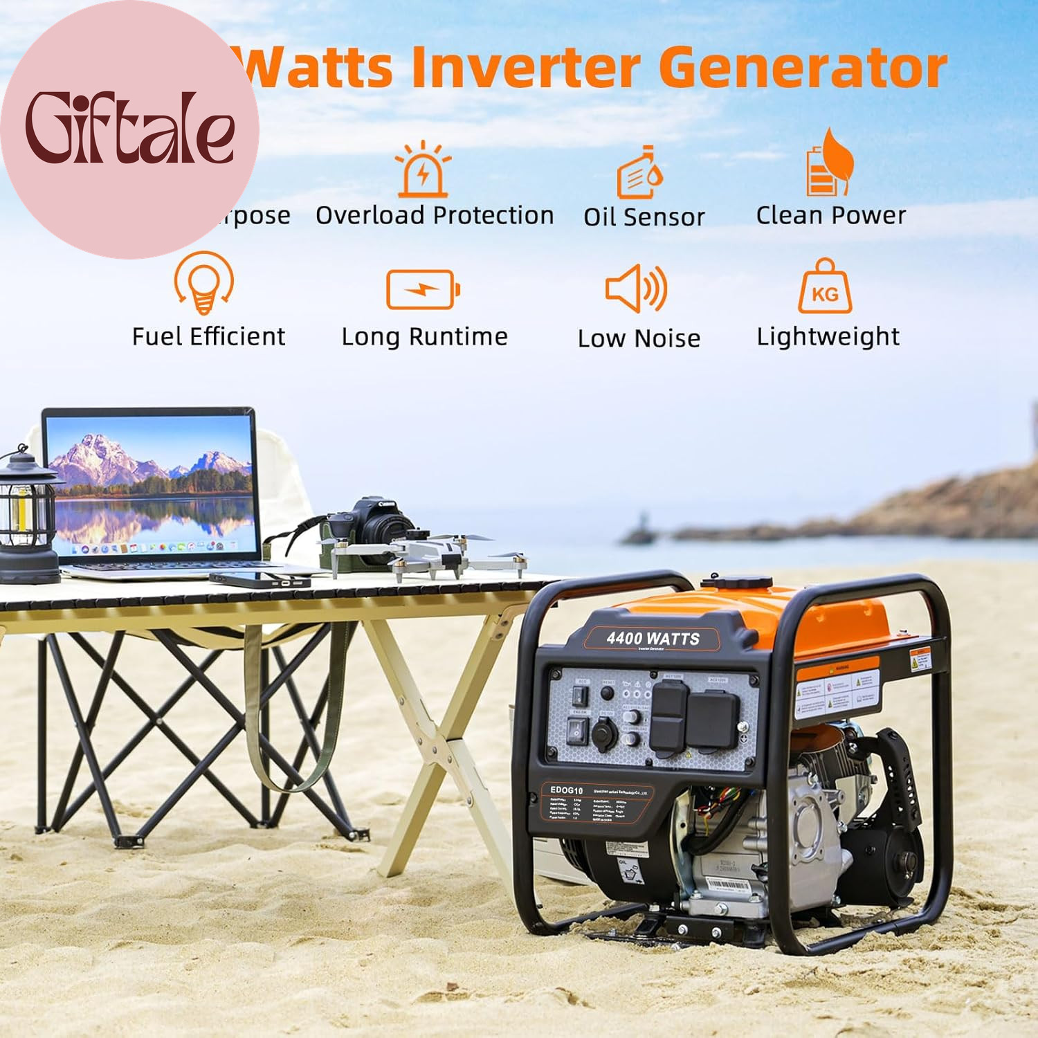 4400-Watts Inverter Generator, Open Frame Generator Gas Powered, Emergency Home