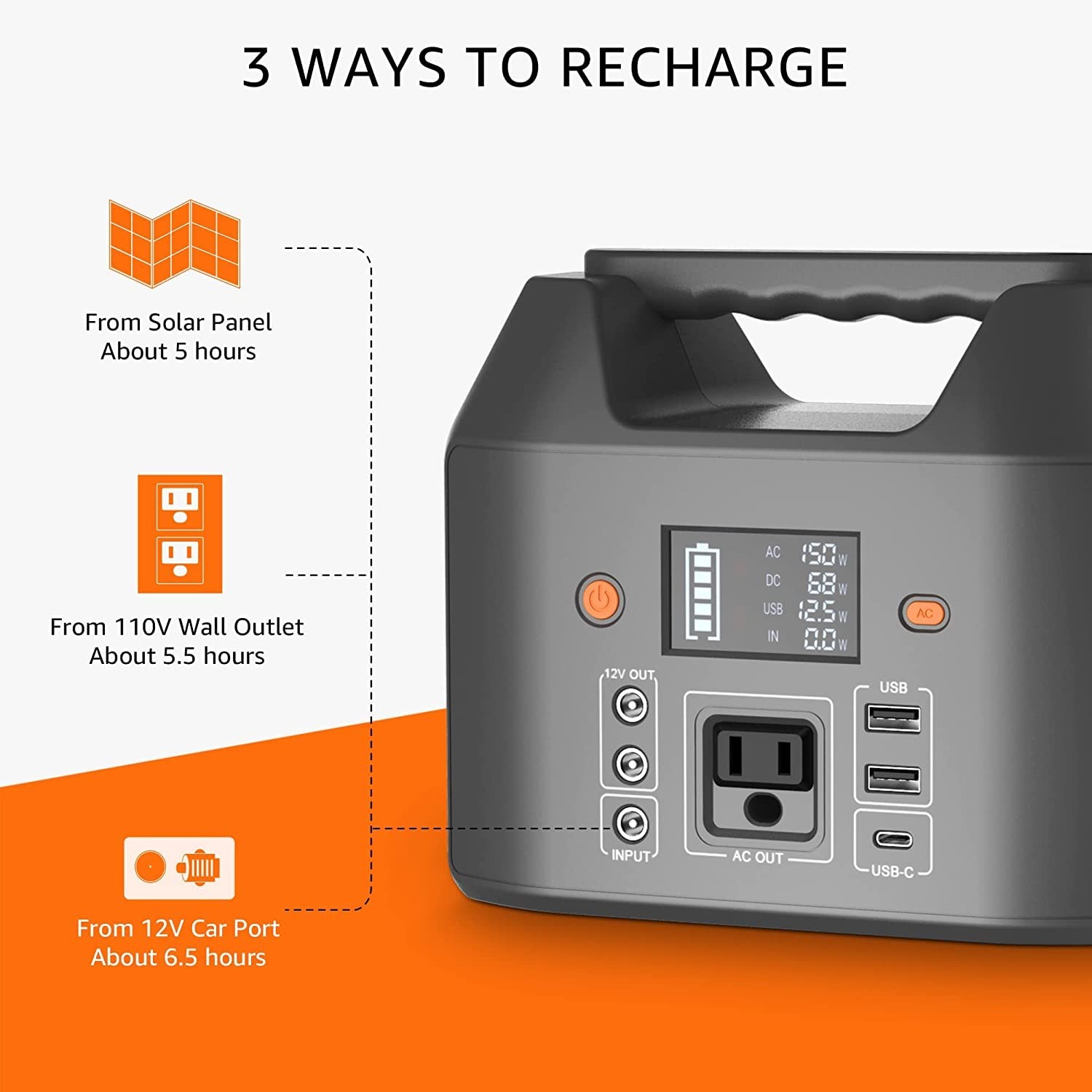 EnginStar Power Bank with AC Outlet 150W 110V Laptop Bank, Orange