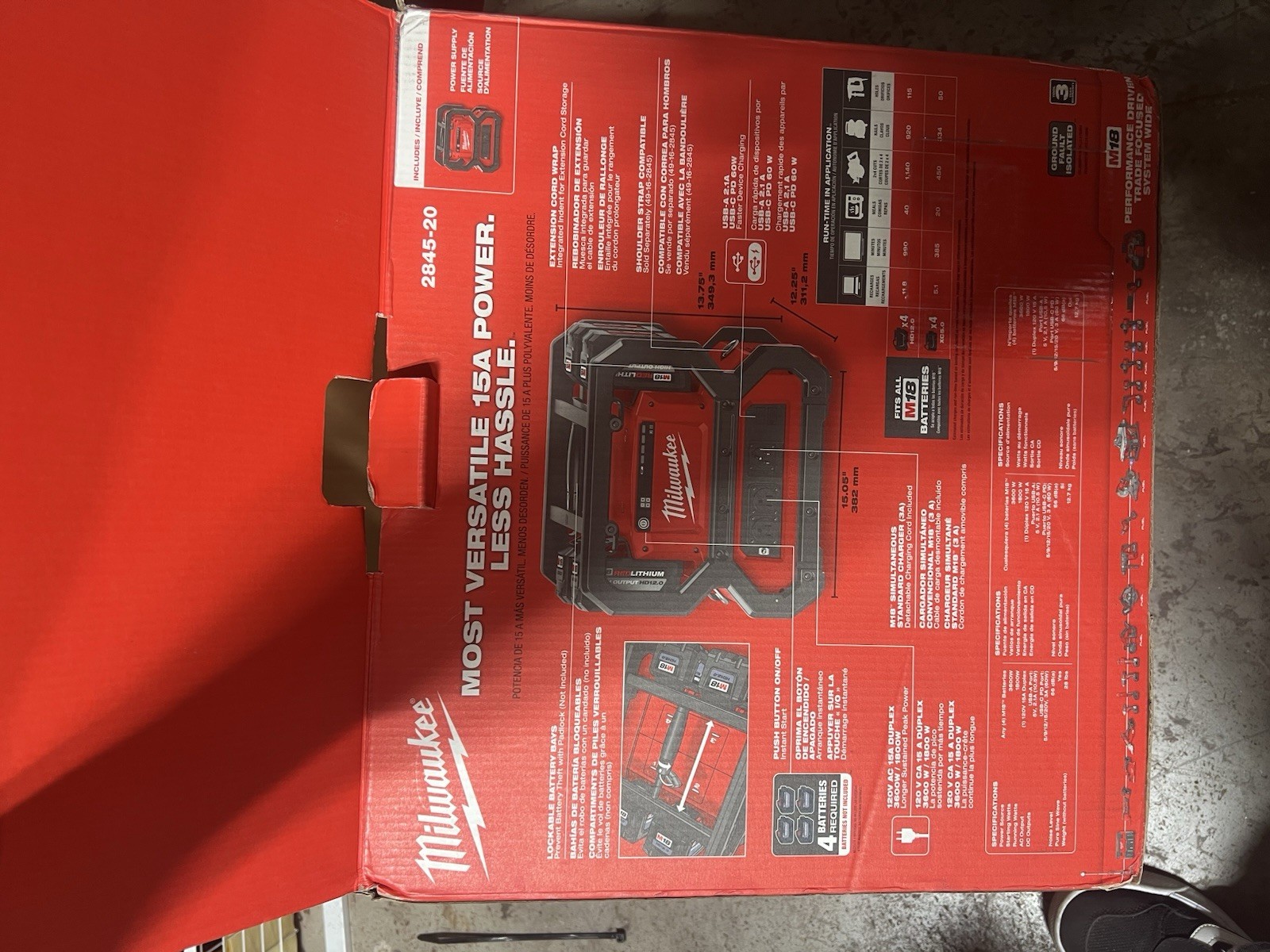 Milwaukee 2845-20 M18 CARRY-ON 3600W/1800W Power Supply