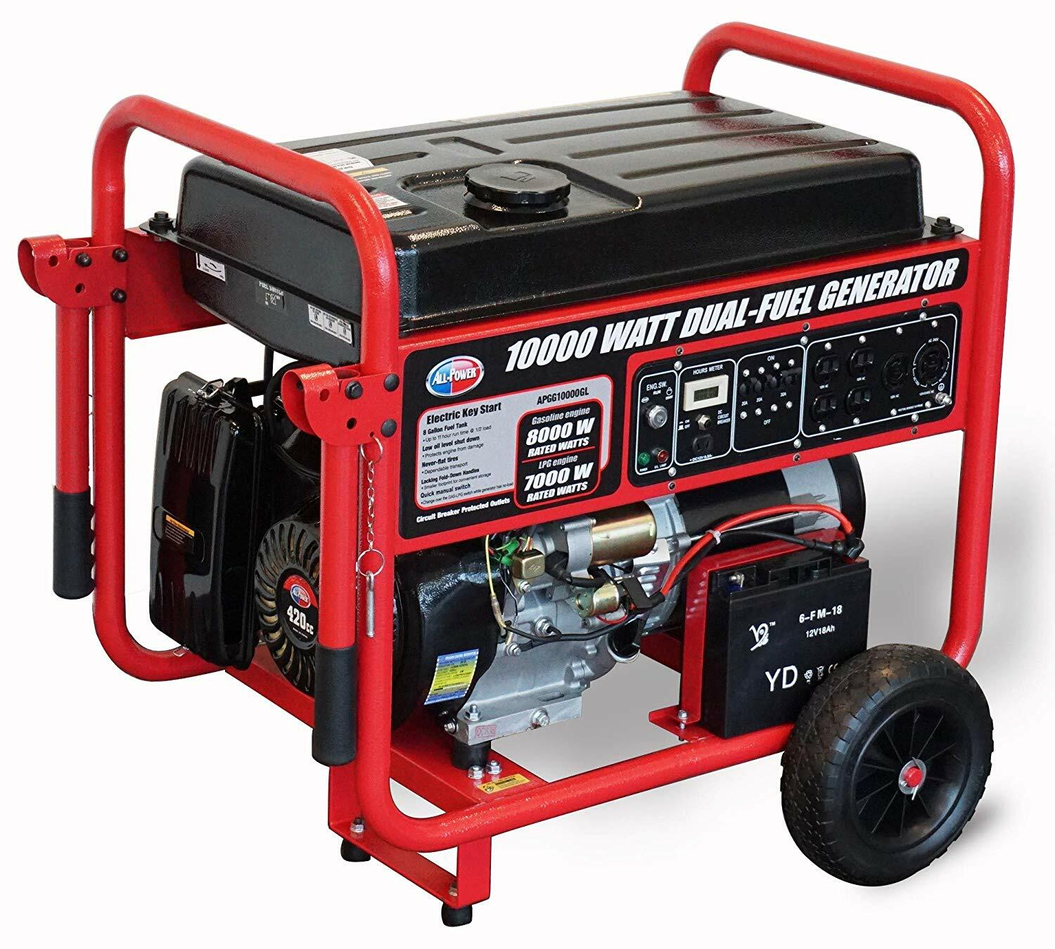 All Power 10,000-W Portable Hybrid Dual Fuel Gas Generator with Electric Start