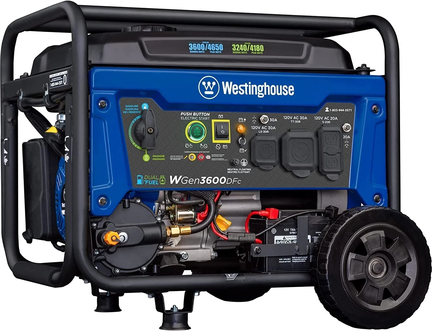 Westinghouse 4650-W Portable Dual Fuel Powered Remote Start Generator, CO Sensor