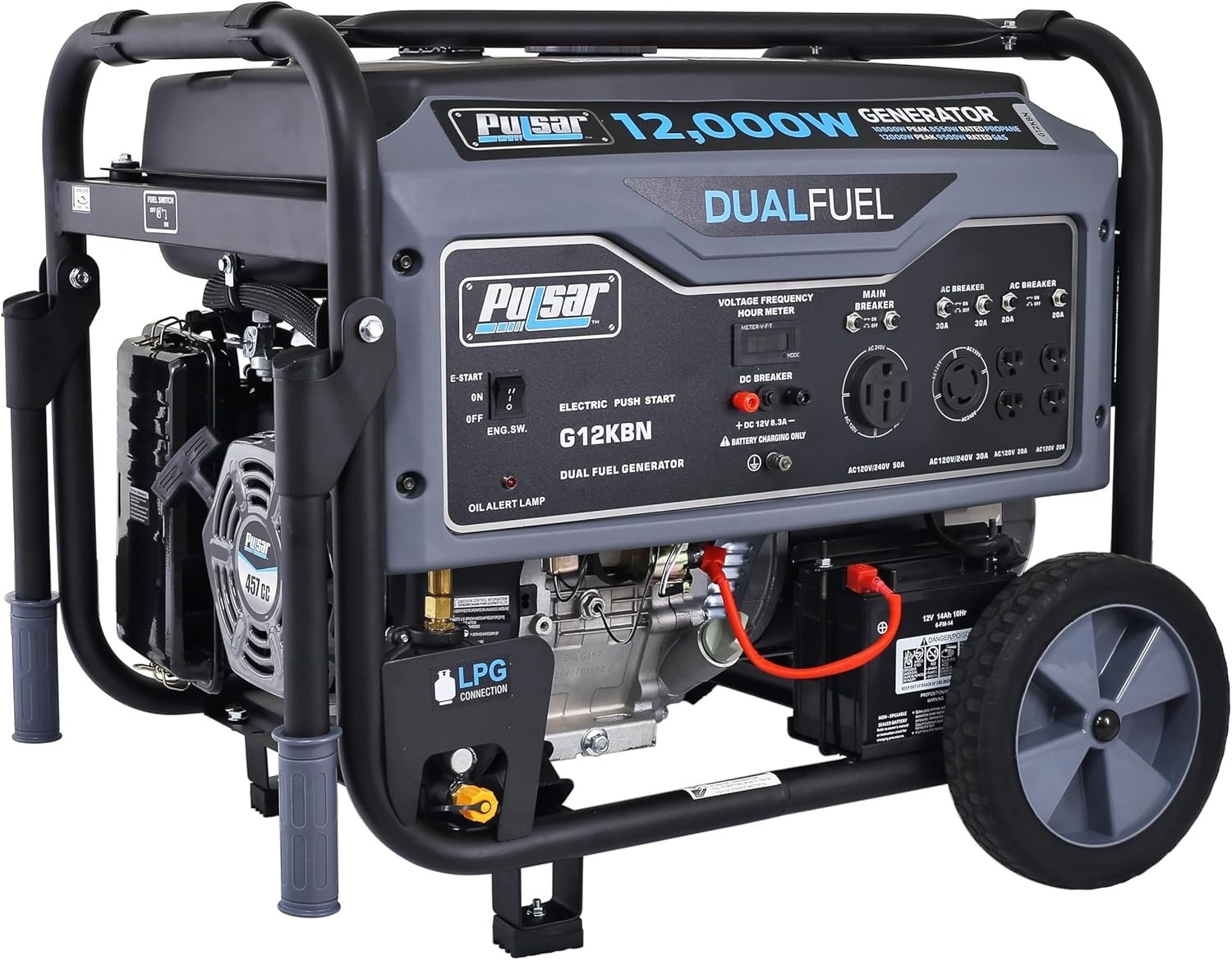 Pulsar 12,000-W Portable Hybrid Dual Fuel Gas Powered Electric Start Generator