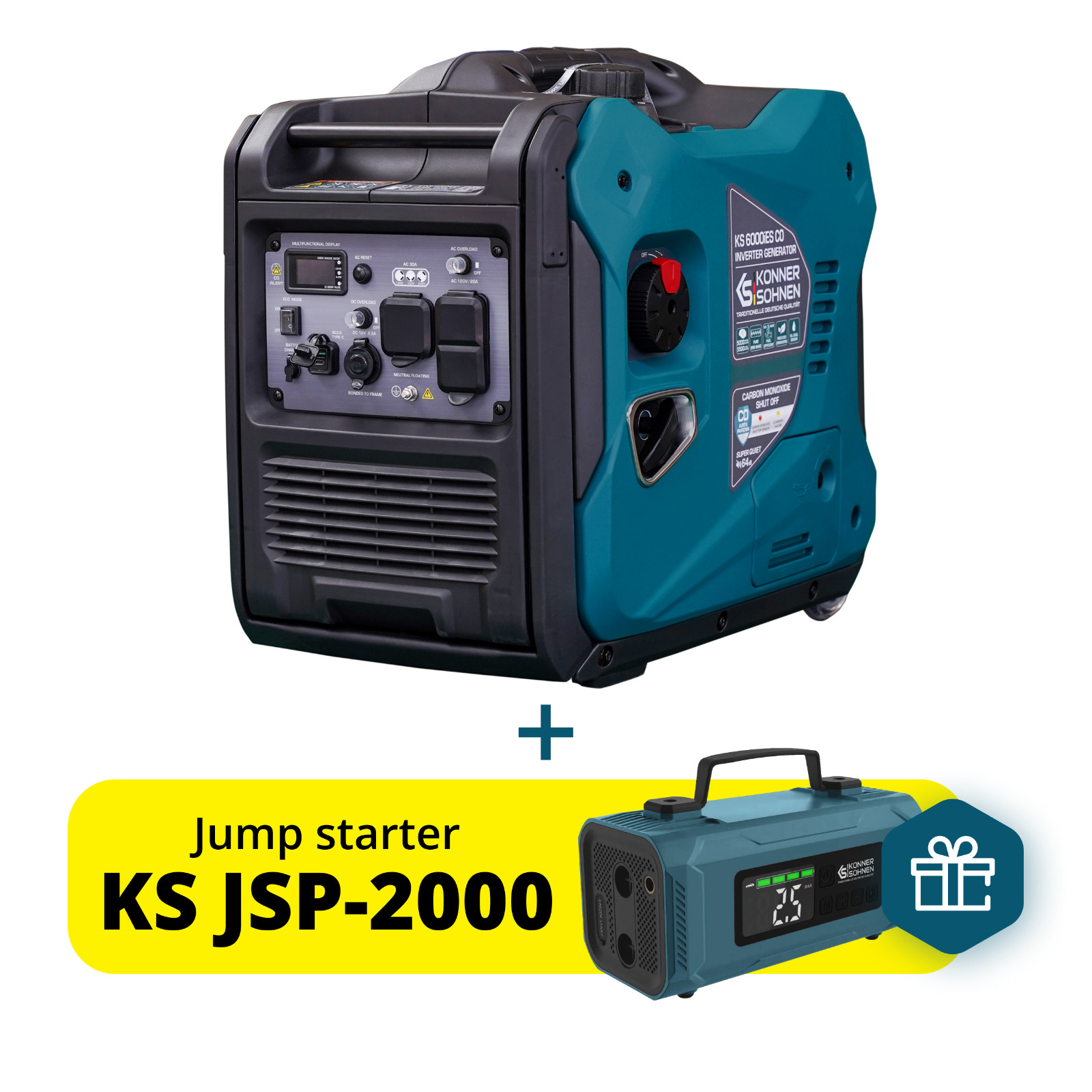 Konner Sohnen KS 6000iEHS CO Gas Inverter Generator + Free Jump Starter