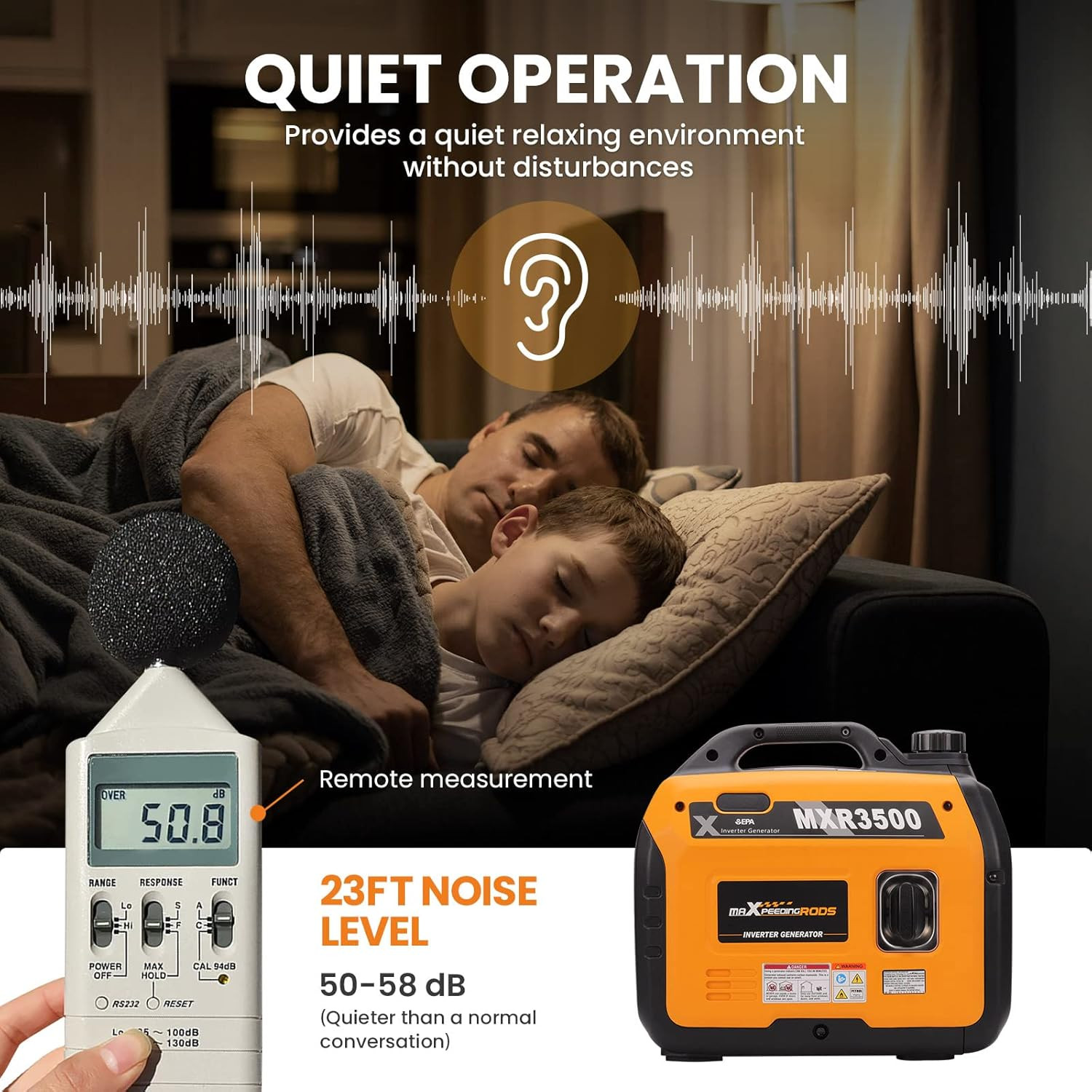 3400 Watt Portable Inverter Generator Gas Powerd, Compact and Lightweight RV Rea
