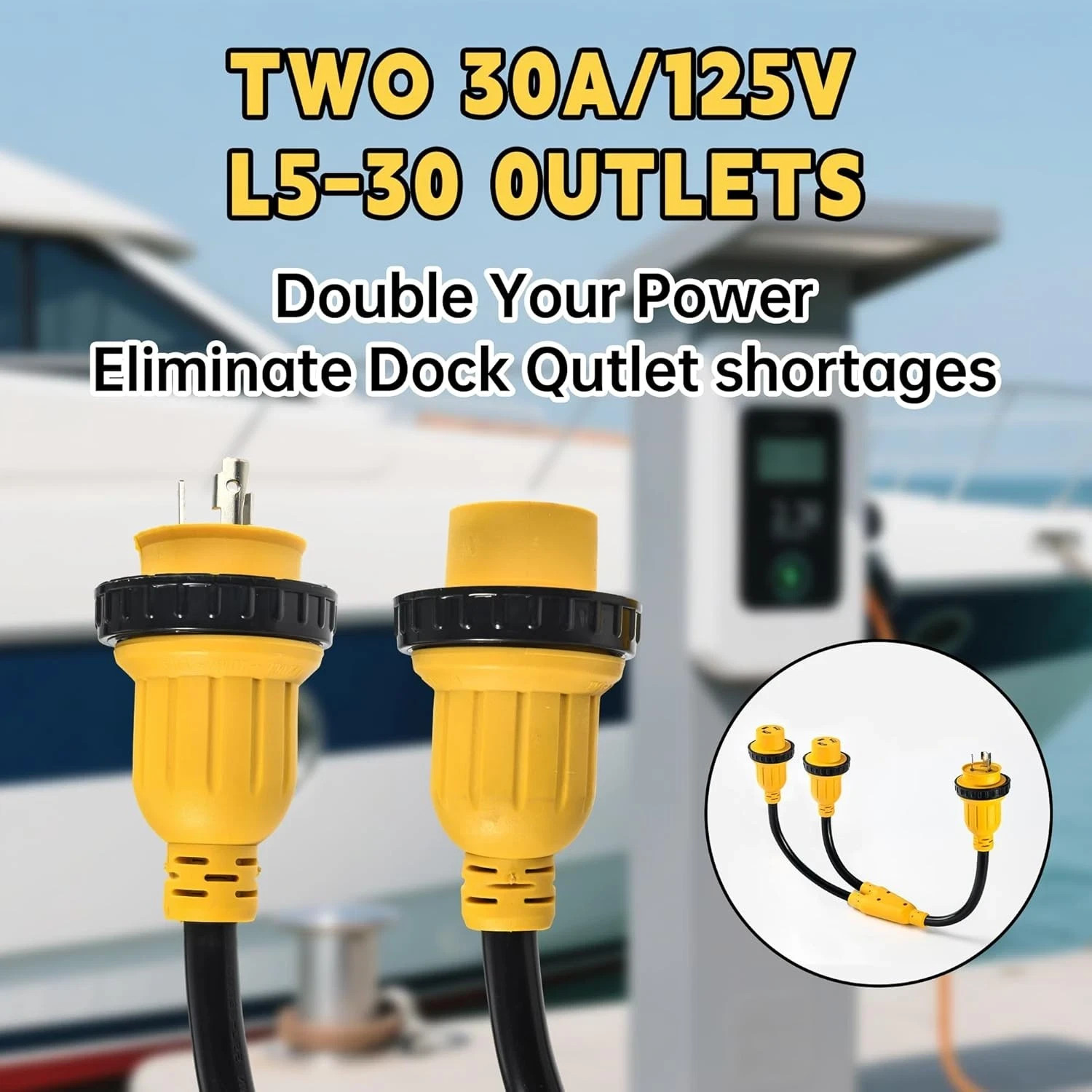 30 Amp NEMA L5-30P to 2x L5-30R Shore Power Splitter Cord Hardwired ETL Listed
