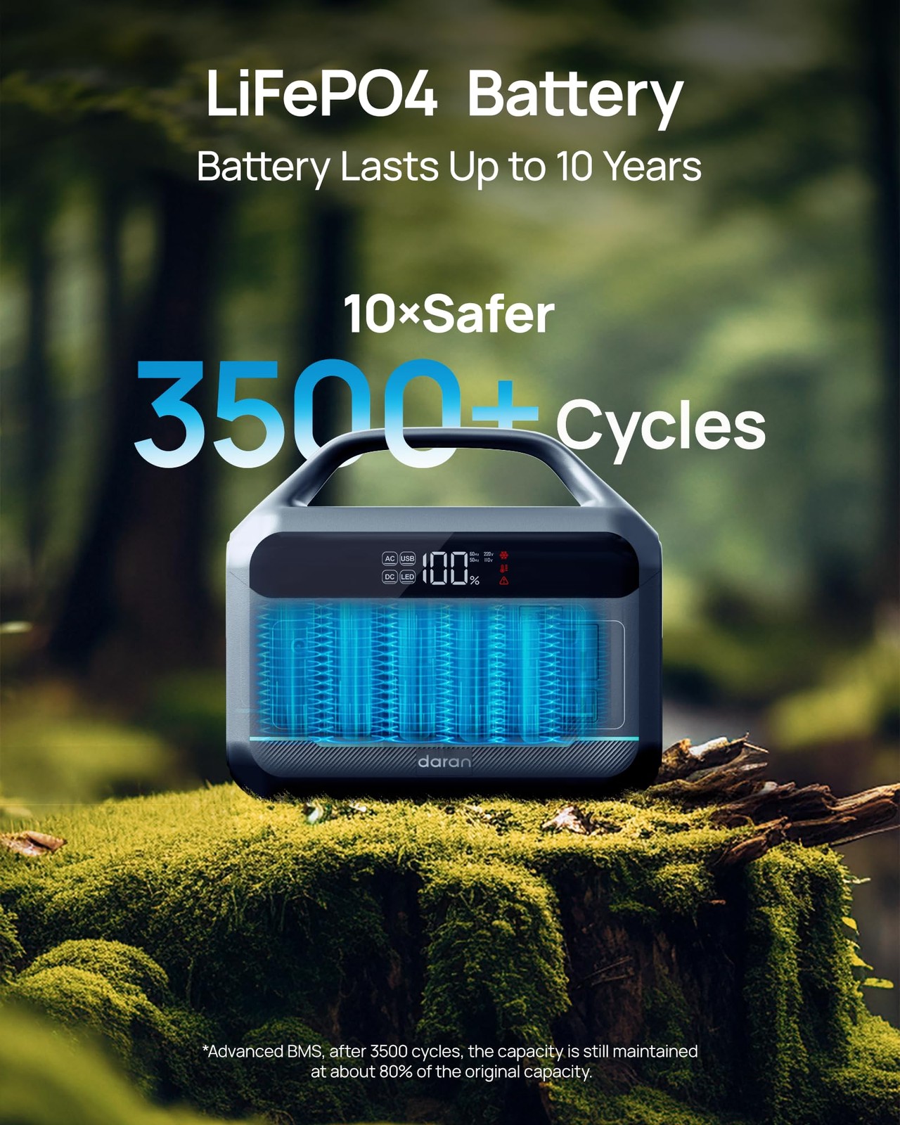 DARAN Portable Power Station 600W(1200W Surge) – 288Wh Solar Generator Black