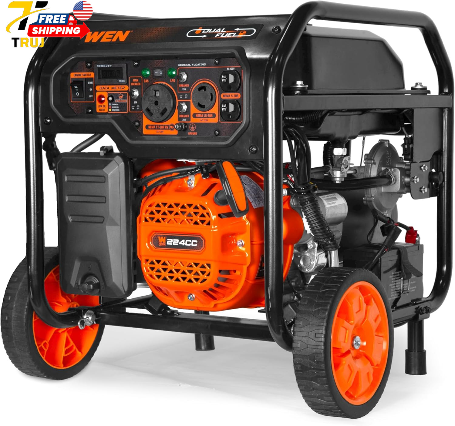 WEN 5600 Watt Dual Fuel Portable Generator with Wheel Kit Electric Start