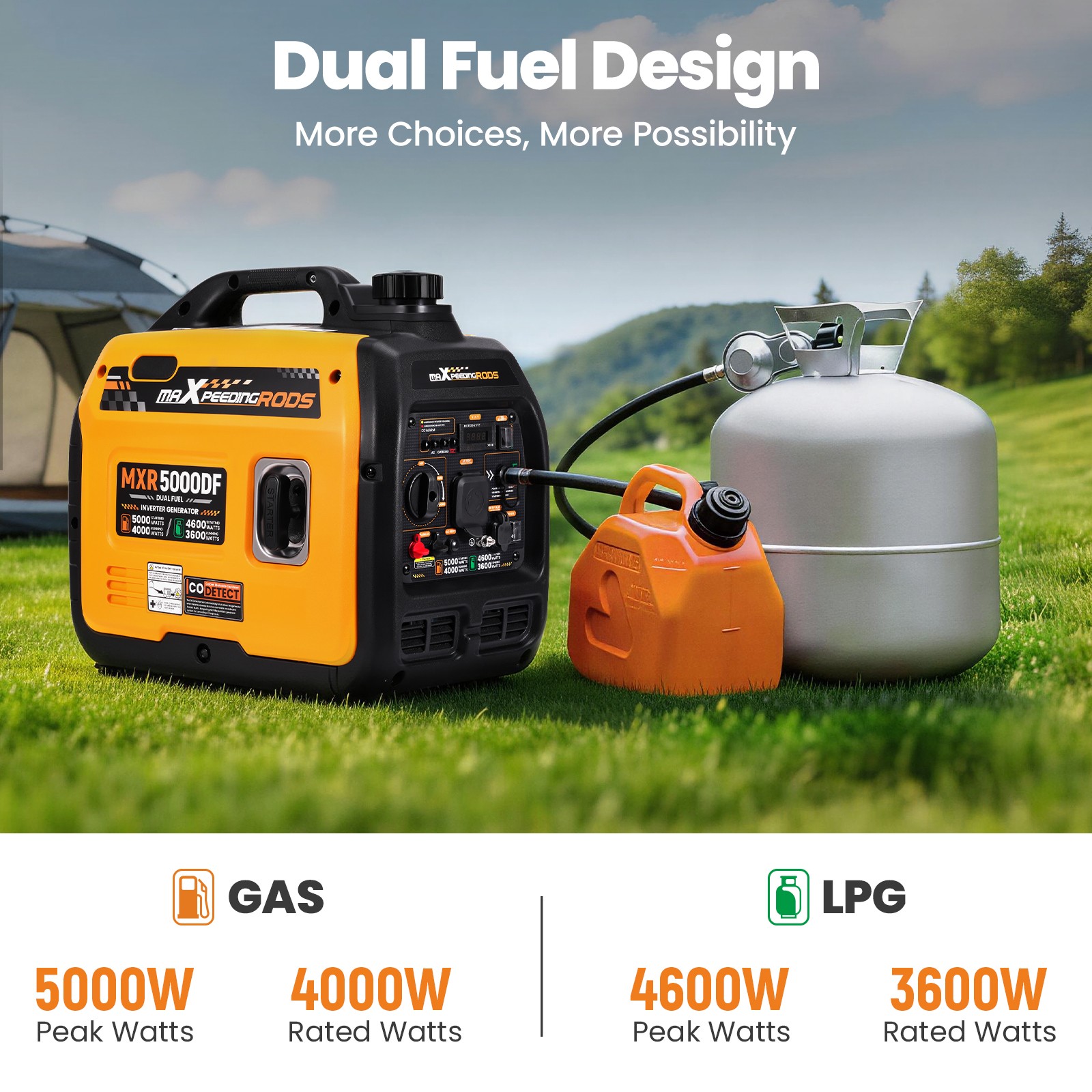 5000W Lightweight Dual Fuel Generator 51.8lbs Load for Long Camping
