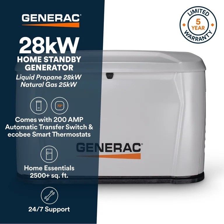 Generac 28kW Home Standby Dual Fuel Generator w/ 200A Automatic Transfer Switch