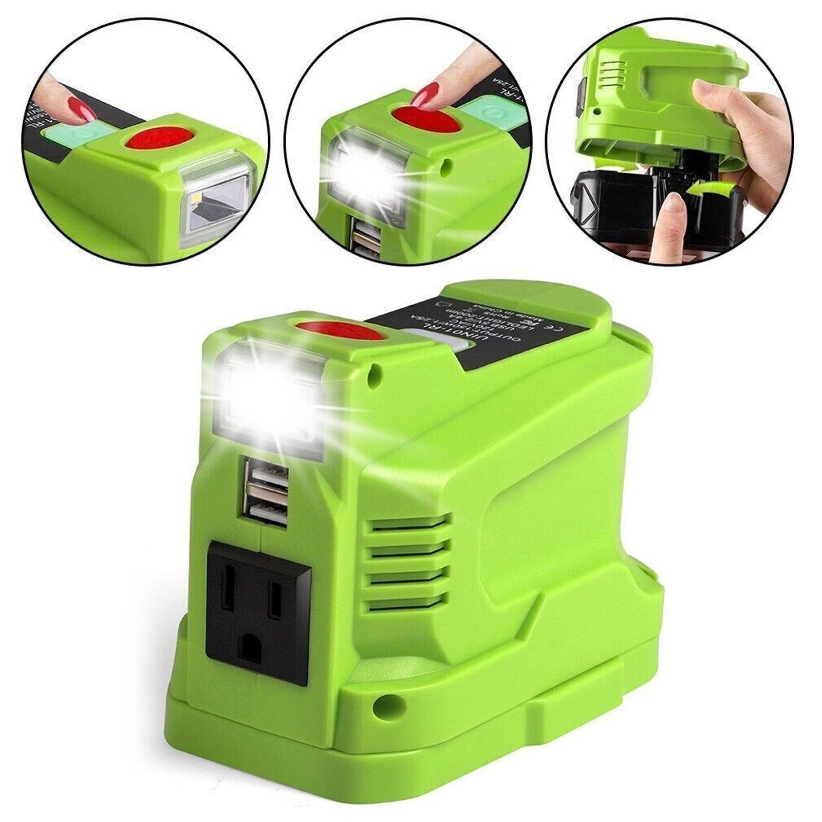 For Ryobi 18V 150W Power Source Battery Inverter w/ Dual USB Ports & LED Light