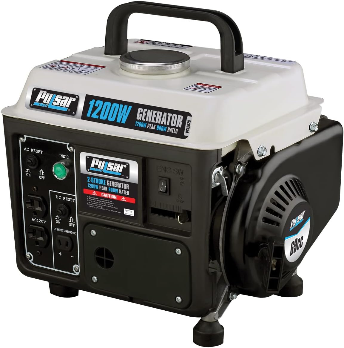 ,200W Carrying Handle, PG1202SA Gas-Powered Portable Generator, 1200W, Black/Whi