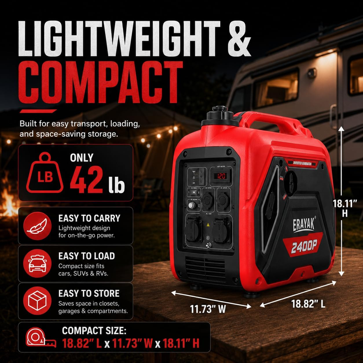 2400W Portable Inverter Generator for Home Use, Super Quiet Small Generator for
