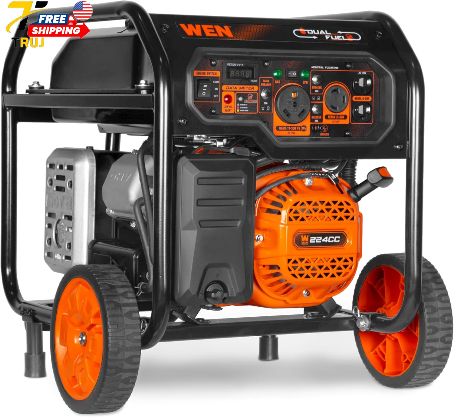WEN 5600 Watt Dual Fuel Portable Generator with Wheel Kit Electric Start