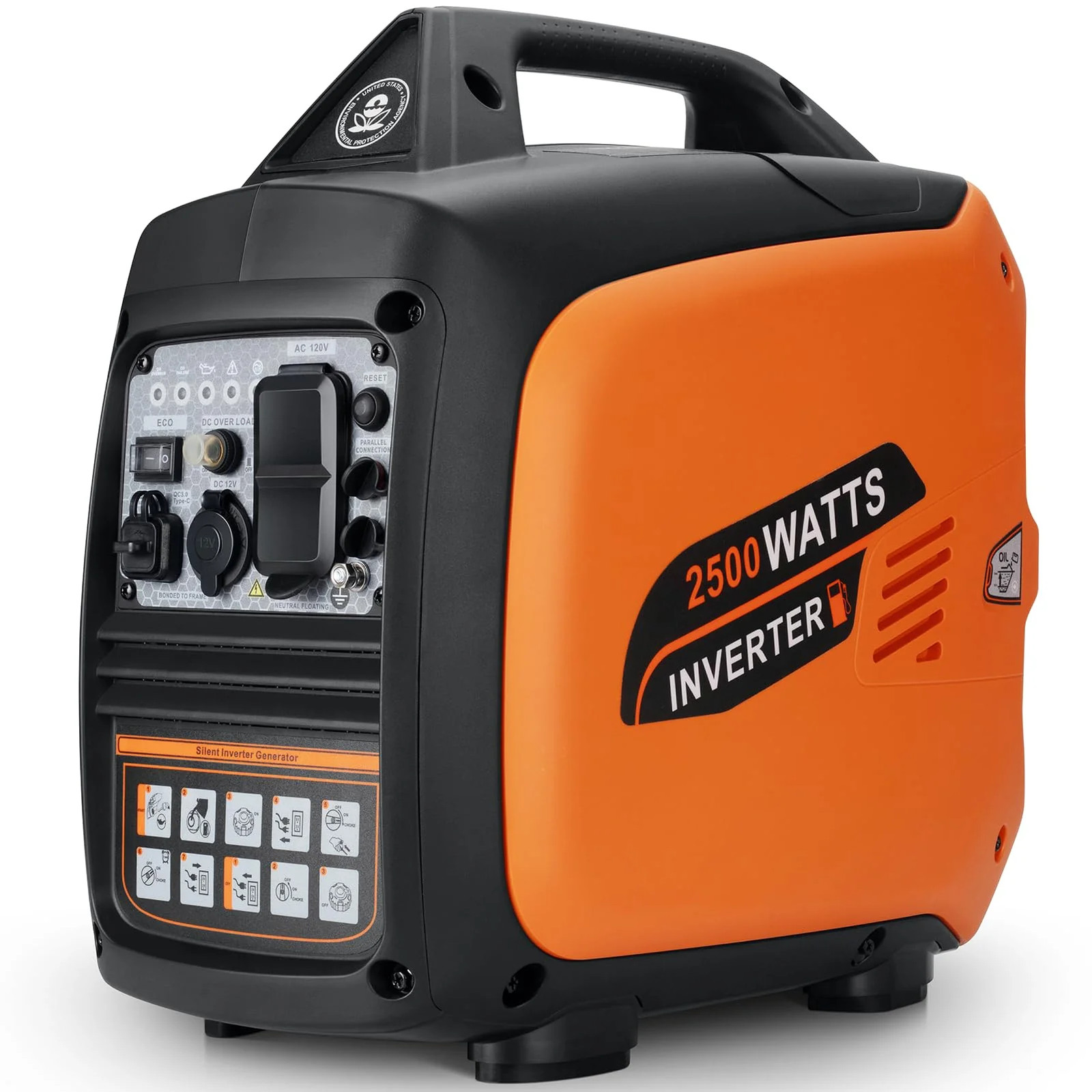 Mutaomay 2500W Quiet Inverter Generator Portable Pure Sine Wave for Emergency
