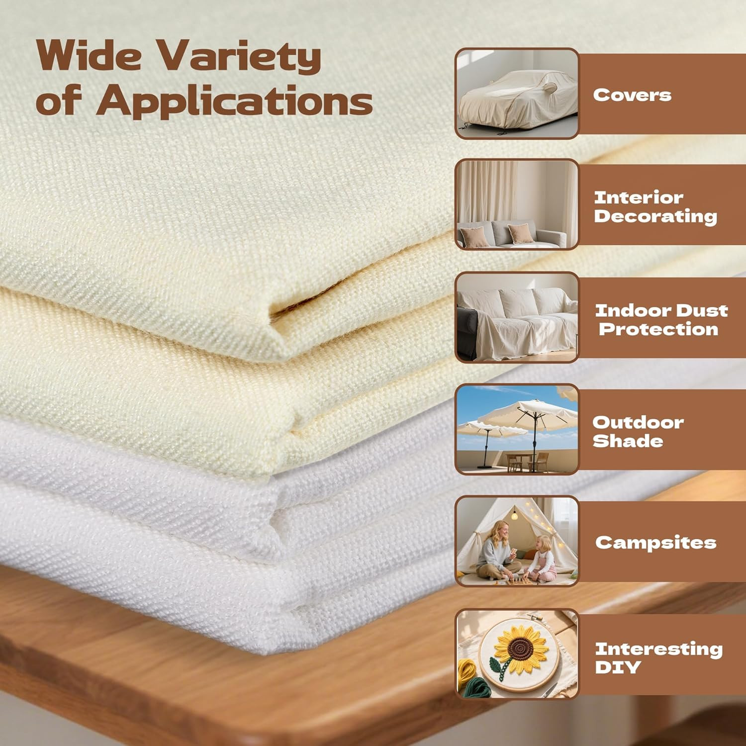 Canvas Fabric, Premium 10Oz White Cotton Duck Canvas Fabric 62” Wide for Arts &