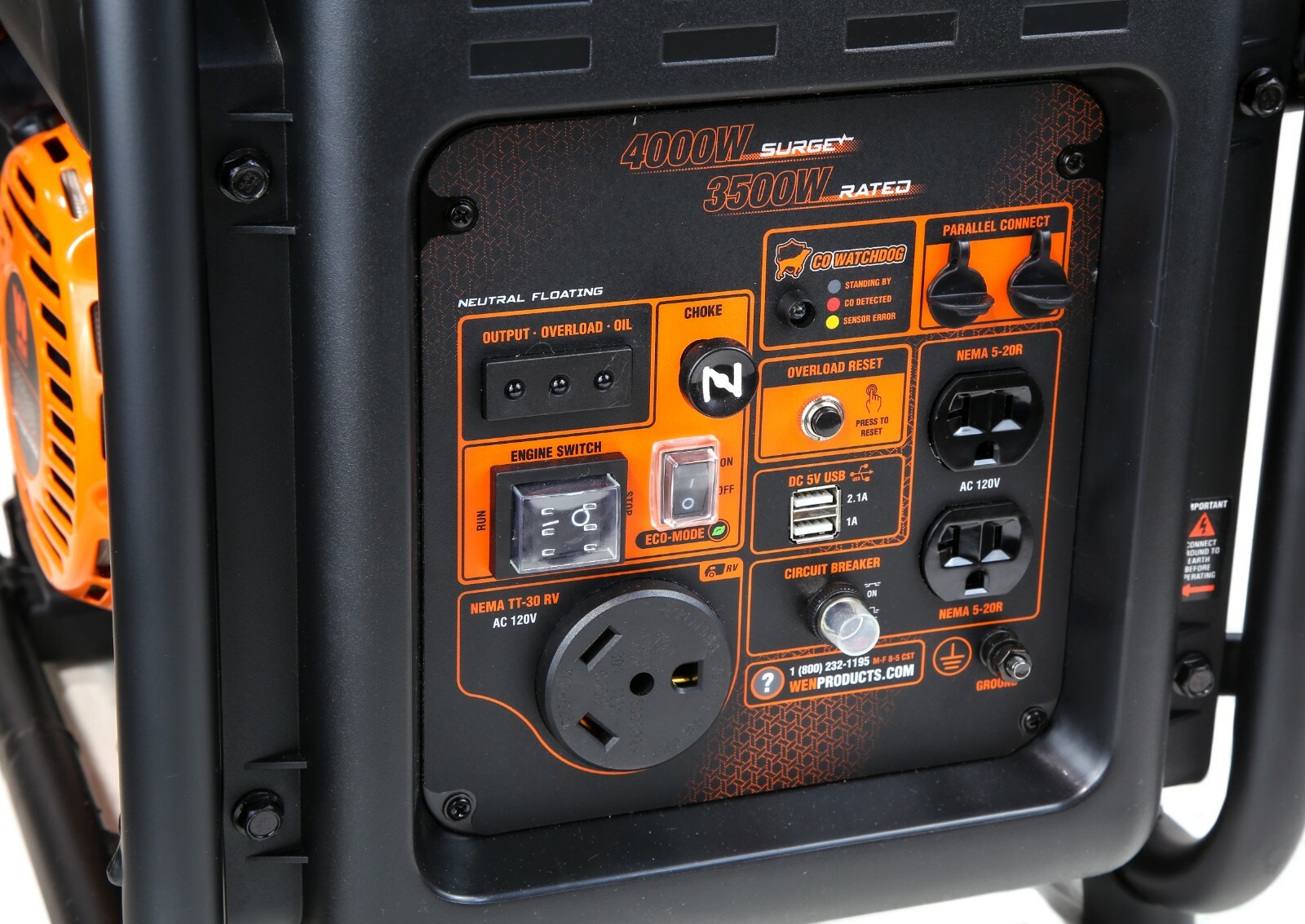 WEN GN400iX RV-Ready 4000W Open Frame Inverter Generator with CO Shutdown Sensor