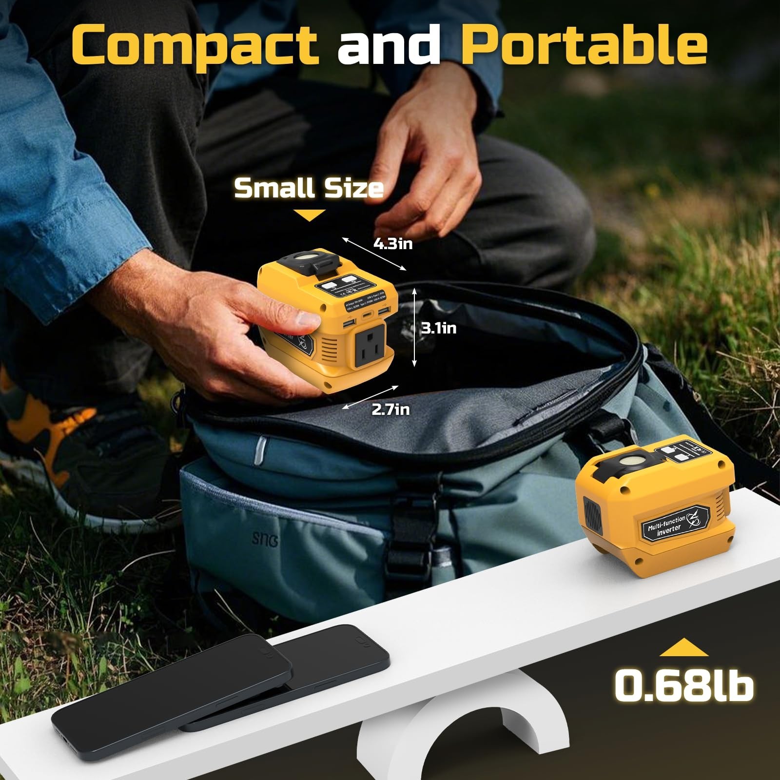 220W Portable Power Inverter for 20V Battery, DC to AC 110V-120V, 2 USB Ports, T