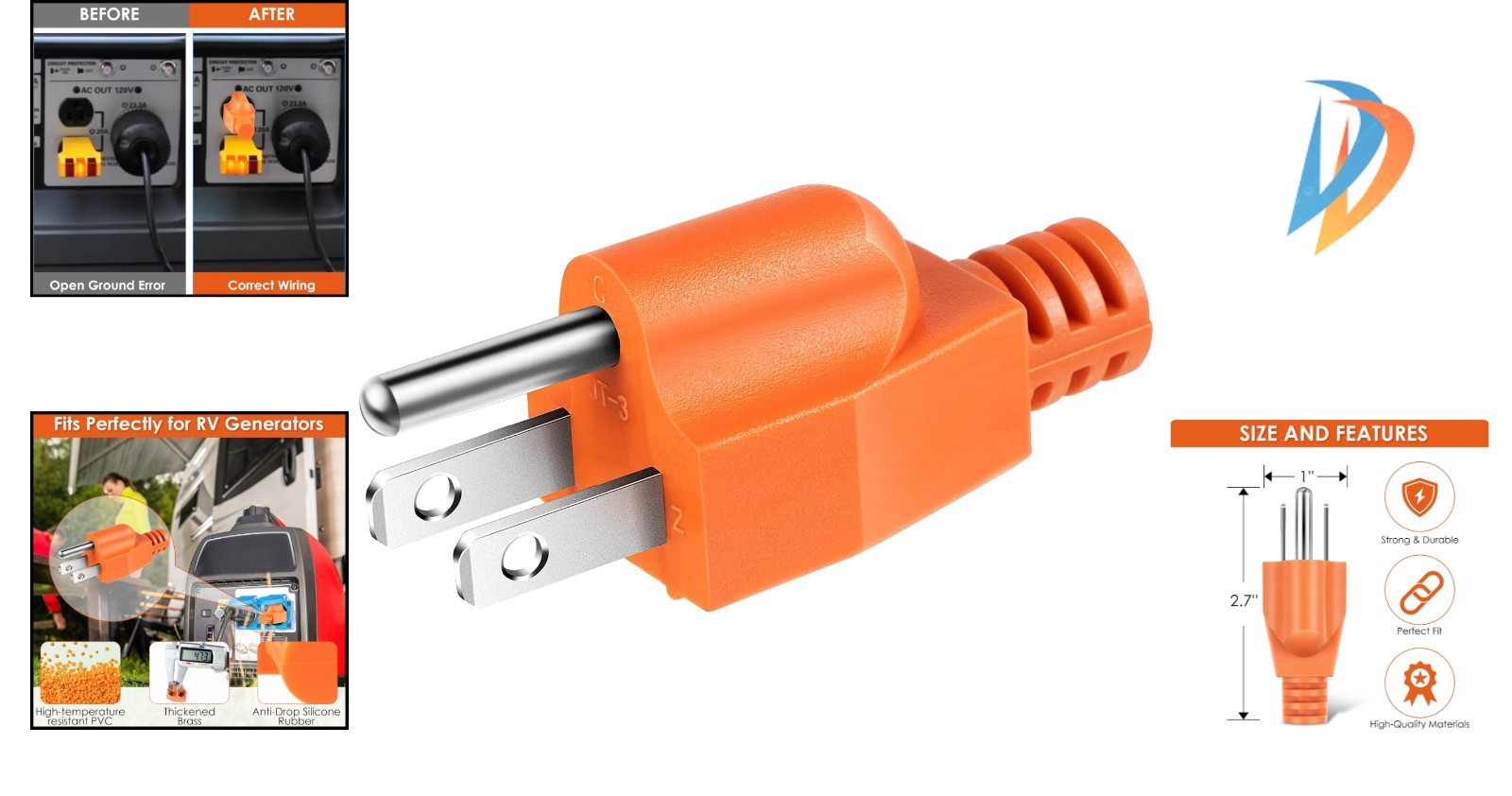 Floating Neutral Generator Plug – 15A Bonding Solution for RV and Camper Safety