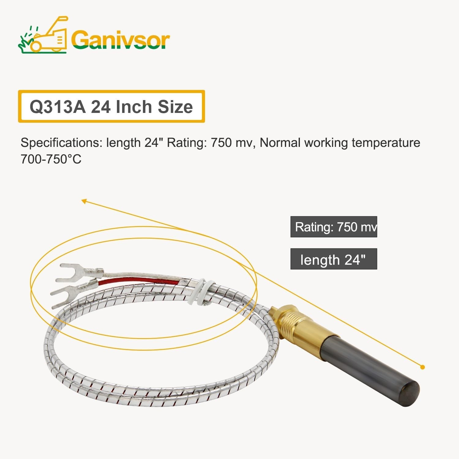 24-Inch 750mV Thermopile Generator for Gas Heater & Fireplace Replacement
