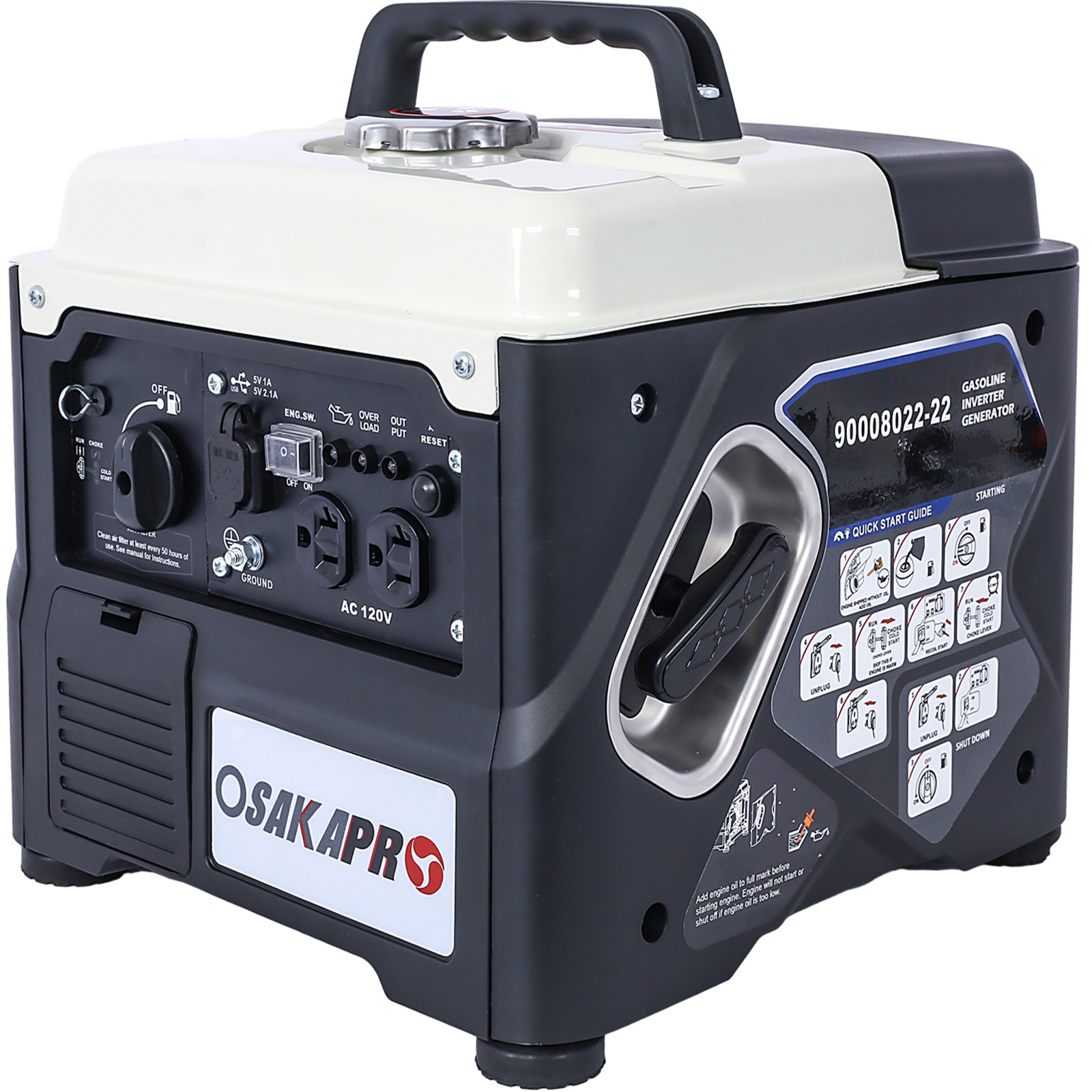1200W Portable Inverter Generator, 56cc, 1000W Running, Ultra-Quiet