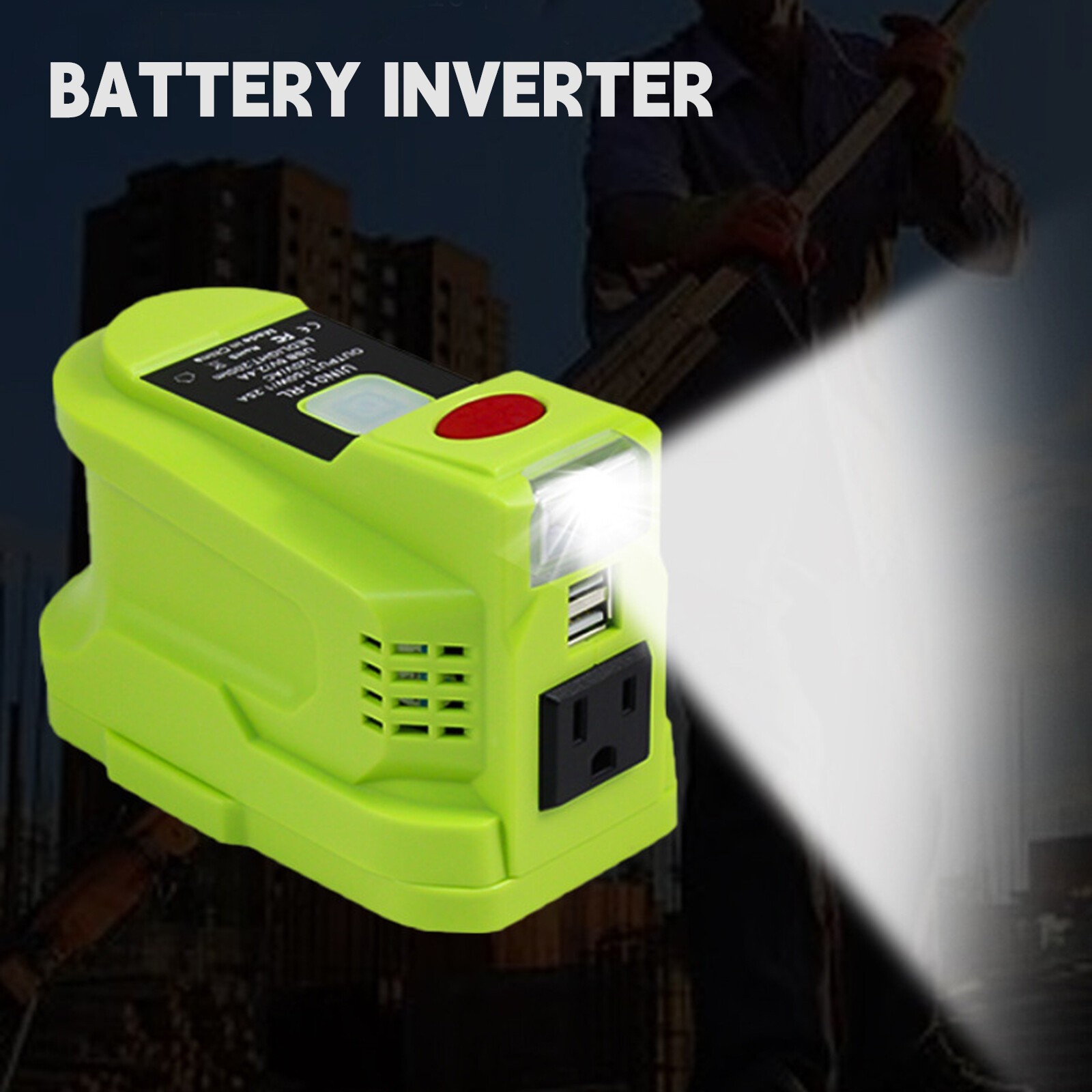 For Ryobi 18V 150W Power Source Battery Inverter w/Dual USB Ports and LED Light