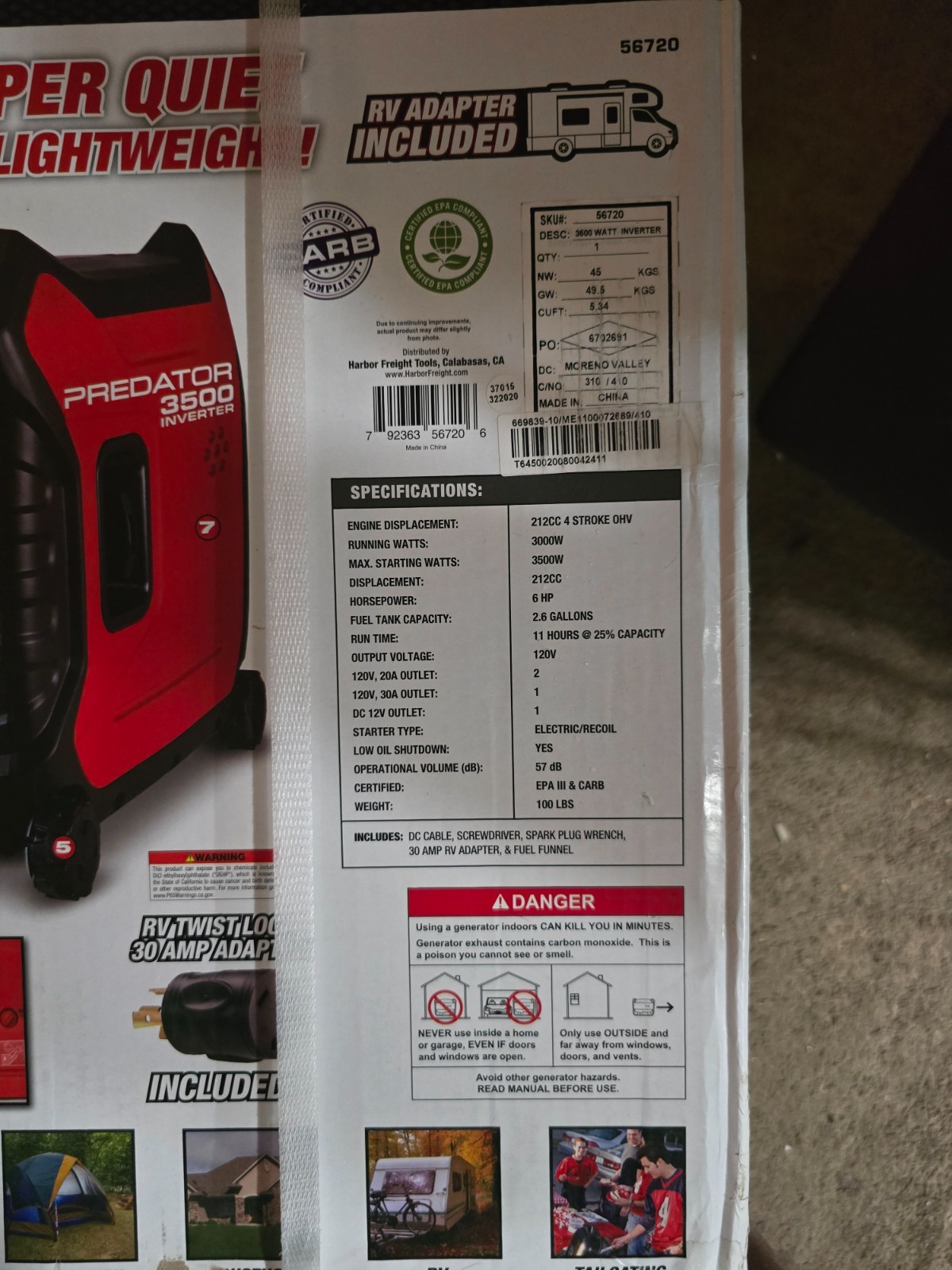 PREDATOR 3500 Watt Generator Super Quiet Inverter for Home RVs Camping Gas Power