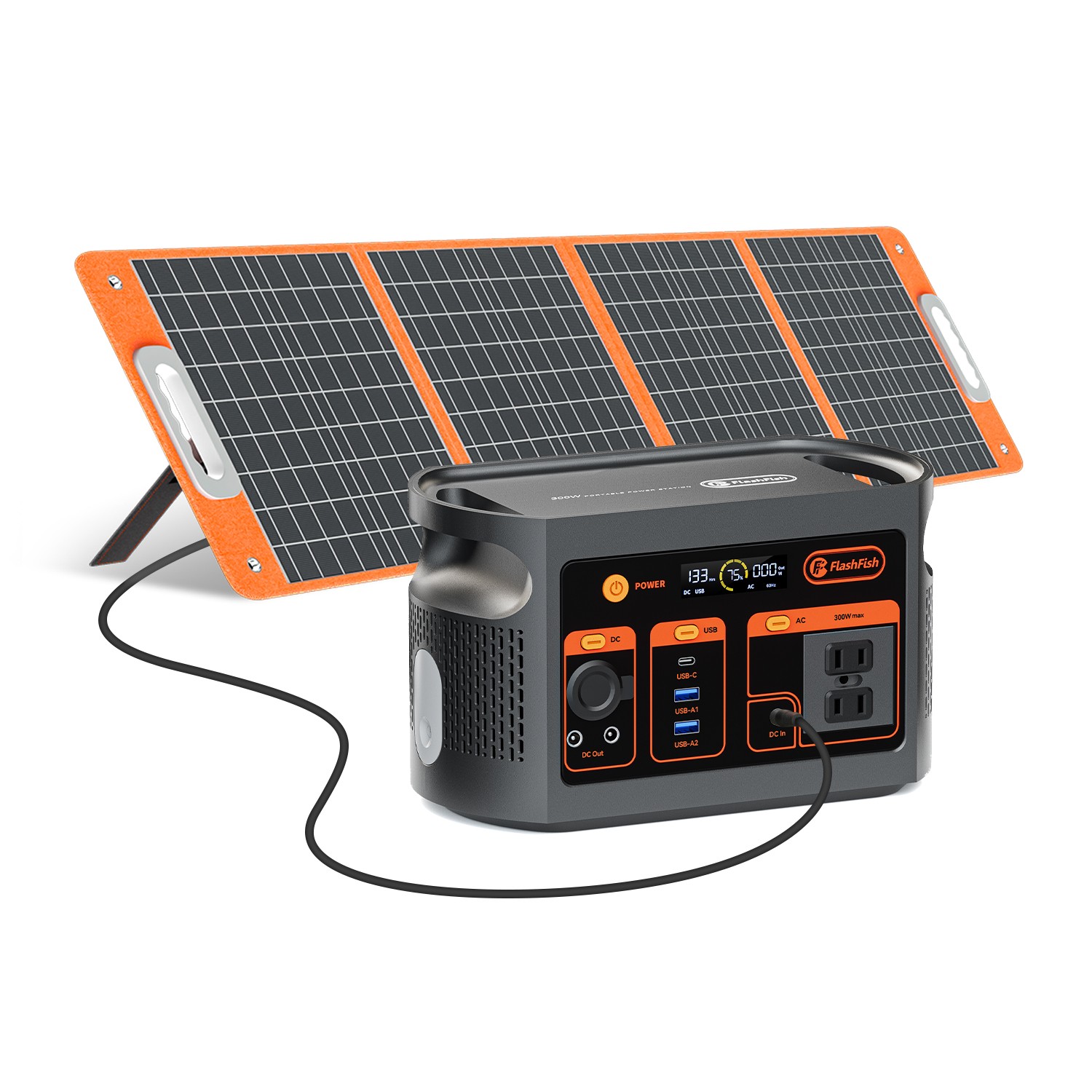 FlashFish E103 Portable Power Station LiFePO4 300W 179Wh with Solar Panel 100W
