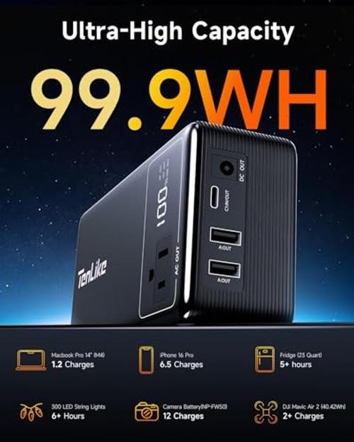 Portable Power Station with AC Outlet Power Bank for Camping Essentials Black