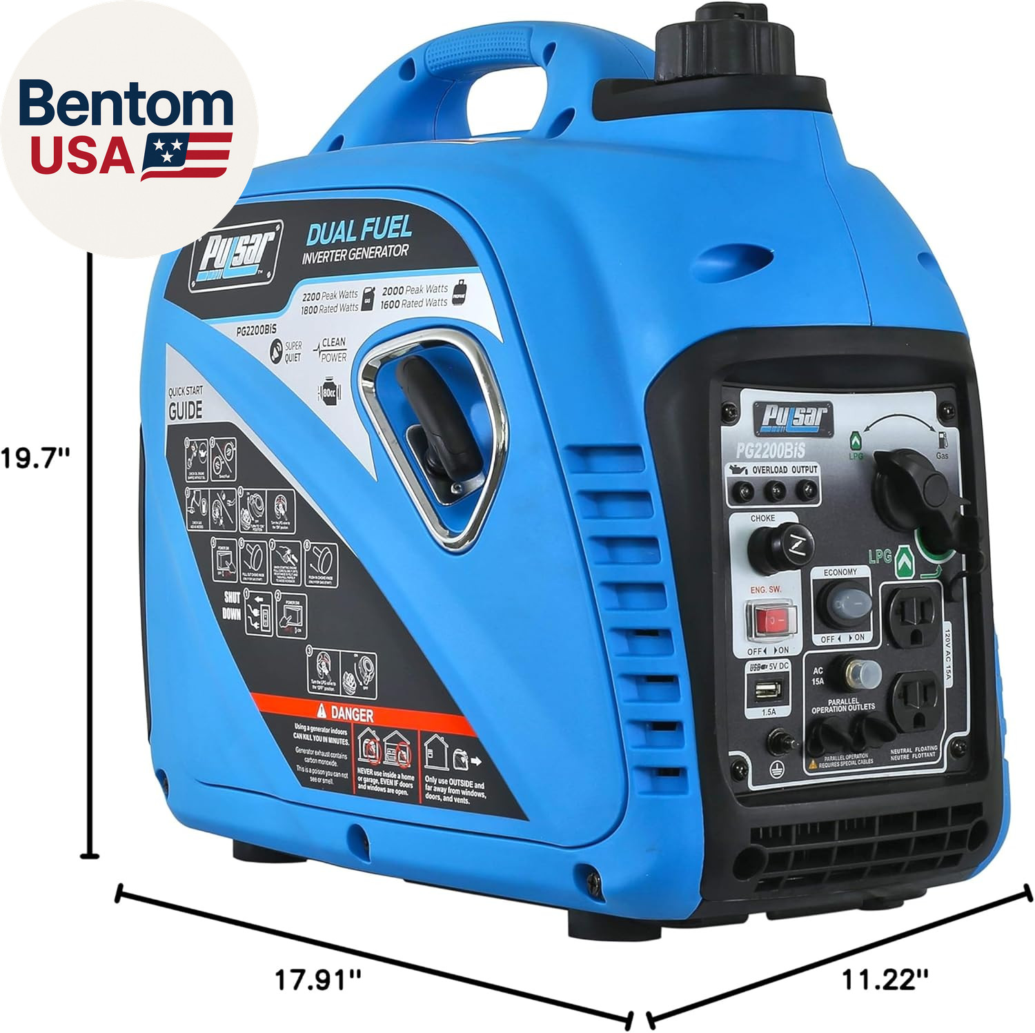 2,200W Portable Dual Fuel Quiet Inverter Generator with USB Outlet & Parallel Ca