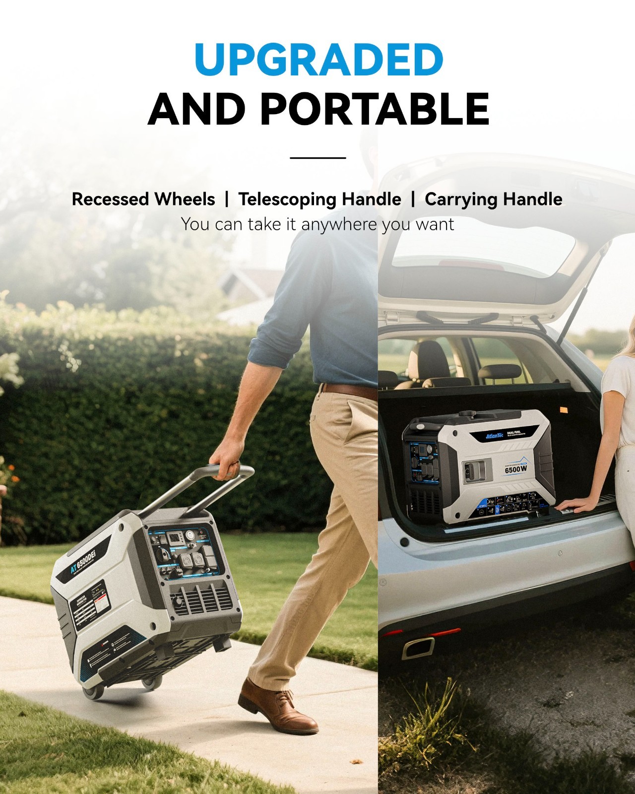 6500W Dual Fuel Inverter Generator, Remote & Electric Start, Quiet Portable