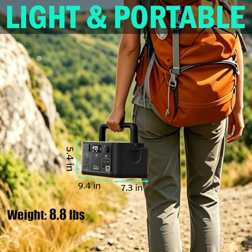 Portable Power Station 300W, 600W Peak Backup LiFePO4 Battery 192Wh Solar Black