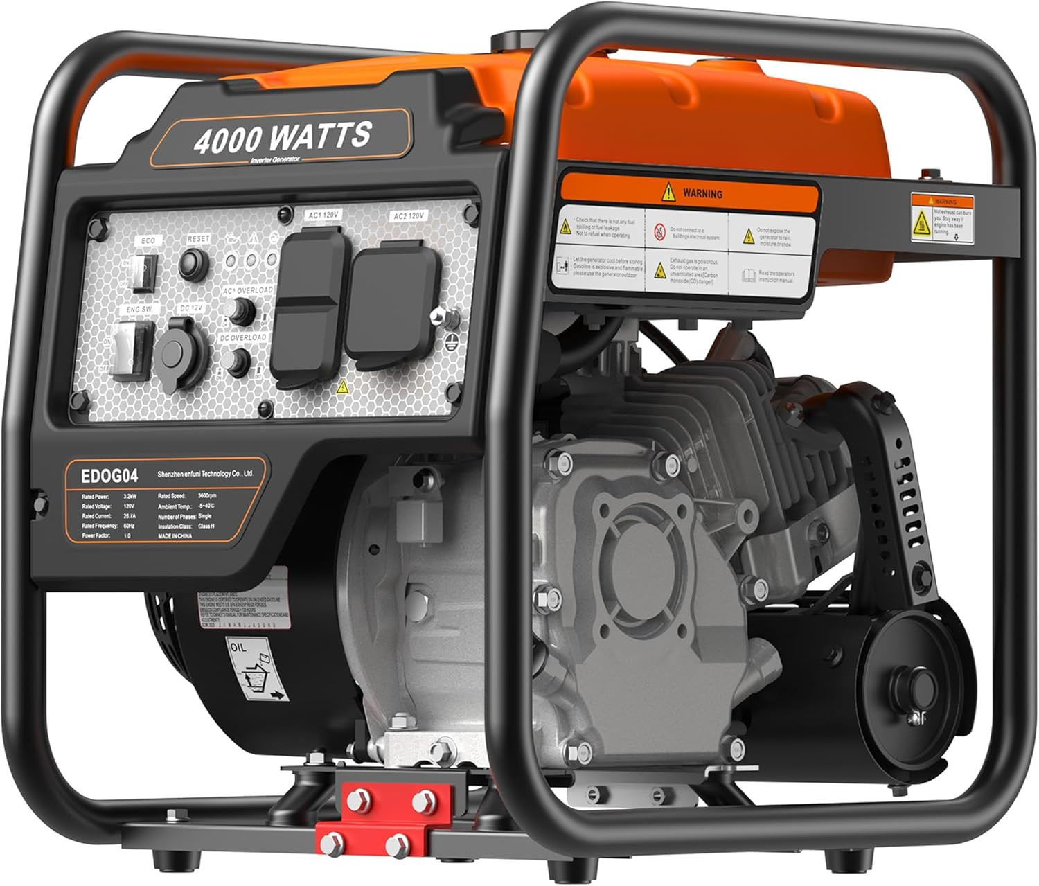 4000W Portable Gas Generator with Eco Mode and Low Oil Shutoff – Orange
