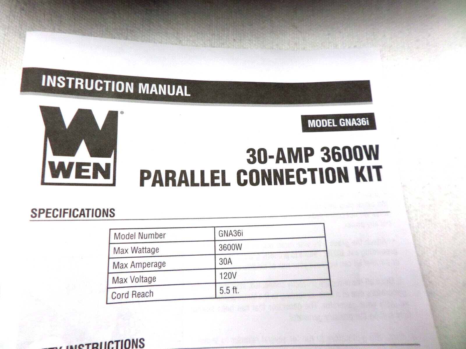 WEN 30-Amp 3600-Watt Parallel Connection Kit for Inverter Generators Portable