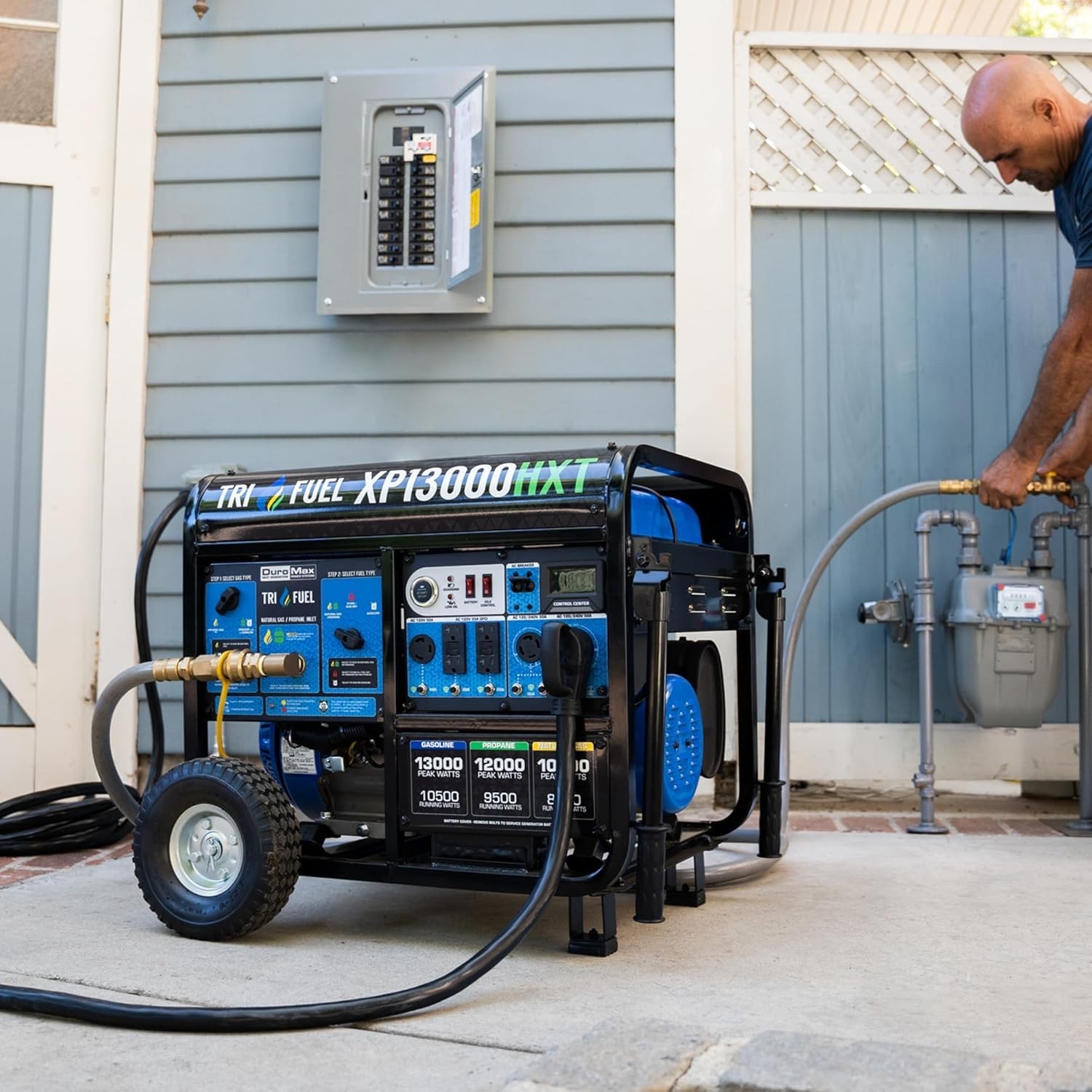 DuroMax 13,000-W Portable Hybrid Tri Fuel Generator w/ Electric Start, CO Sensor