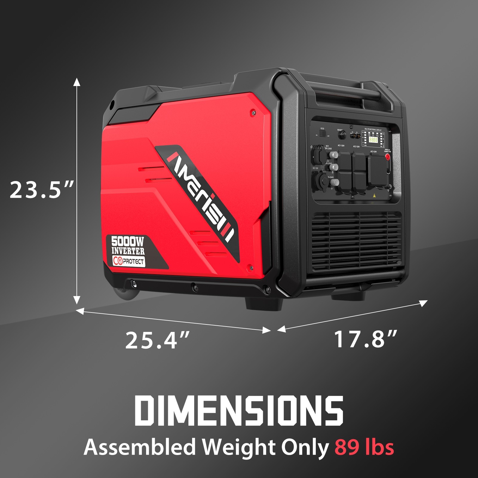 Amerisun 5000W Gas Generator, 223cc, 10H Runtime, 5*120V Output, CO Detect, EPA