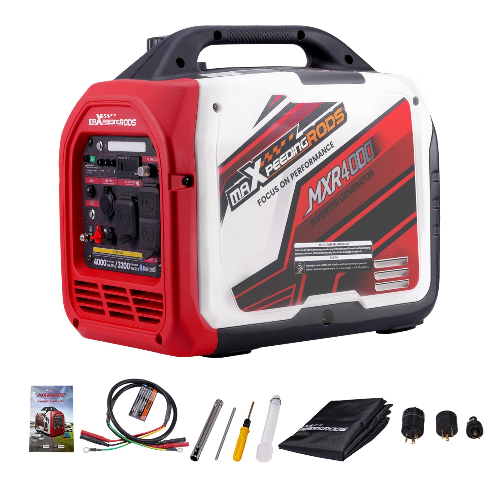4000 Watt Gas Portable Inverter Generator VFT Digital Display w/ Bluetooth RV