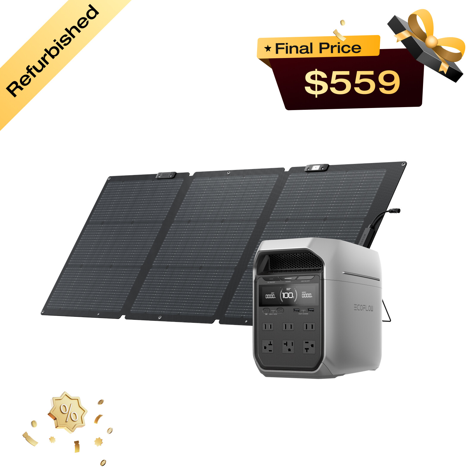 EcoFlow DELTA 3 Plus 1024Wh Portable Power Station+160W Solar Panel Refurbished