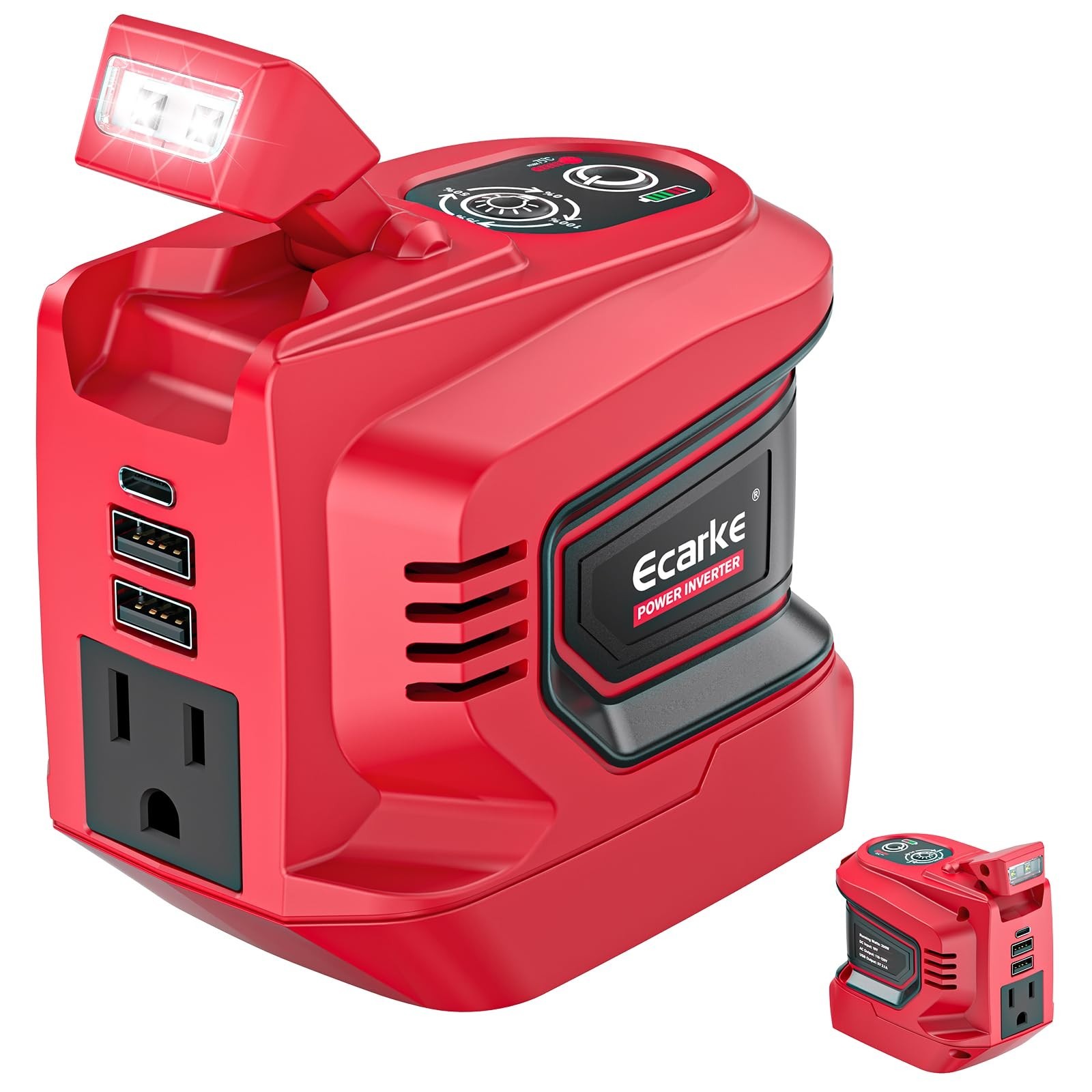 220W Portable Power Inverter for Milwaukee 18V Battery, AC 110V, 2 USB-A, Type-C