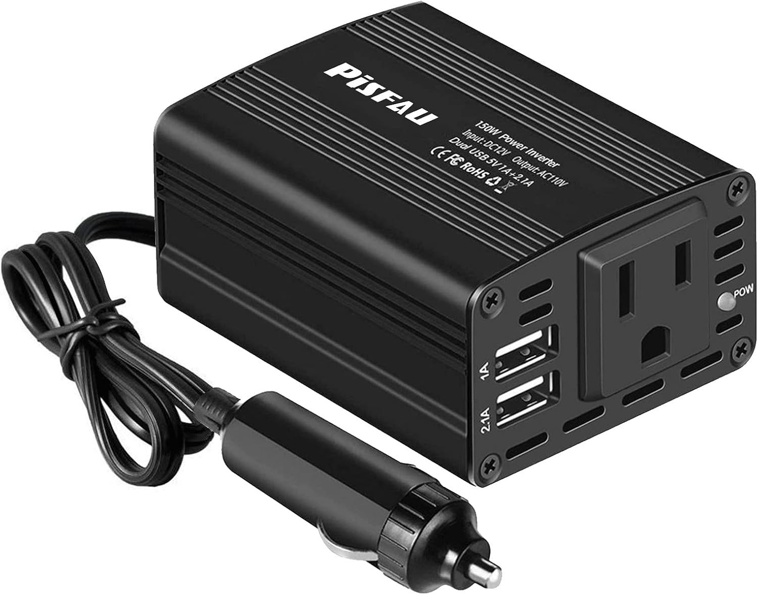 150W Power Inverter 12V DC to 110V AC with Dual USB Car Charger for Laptop