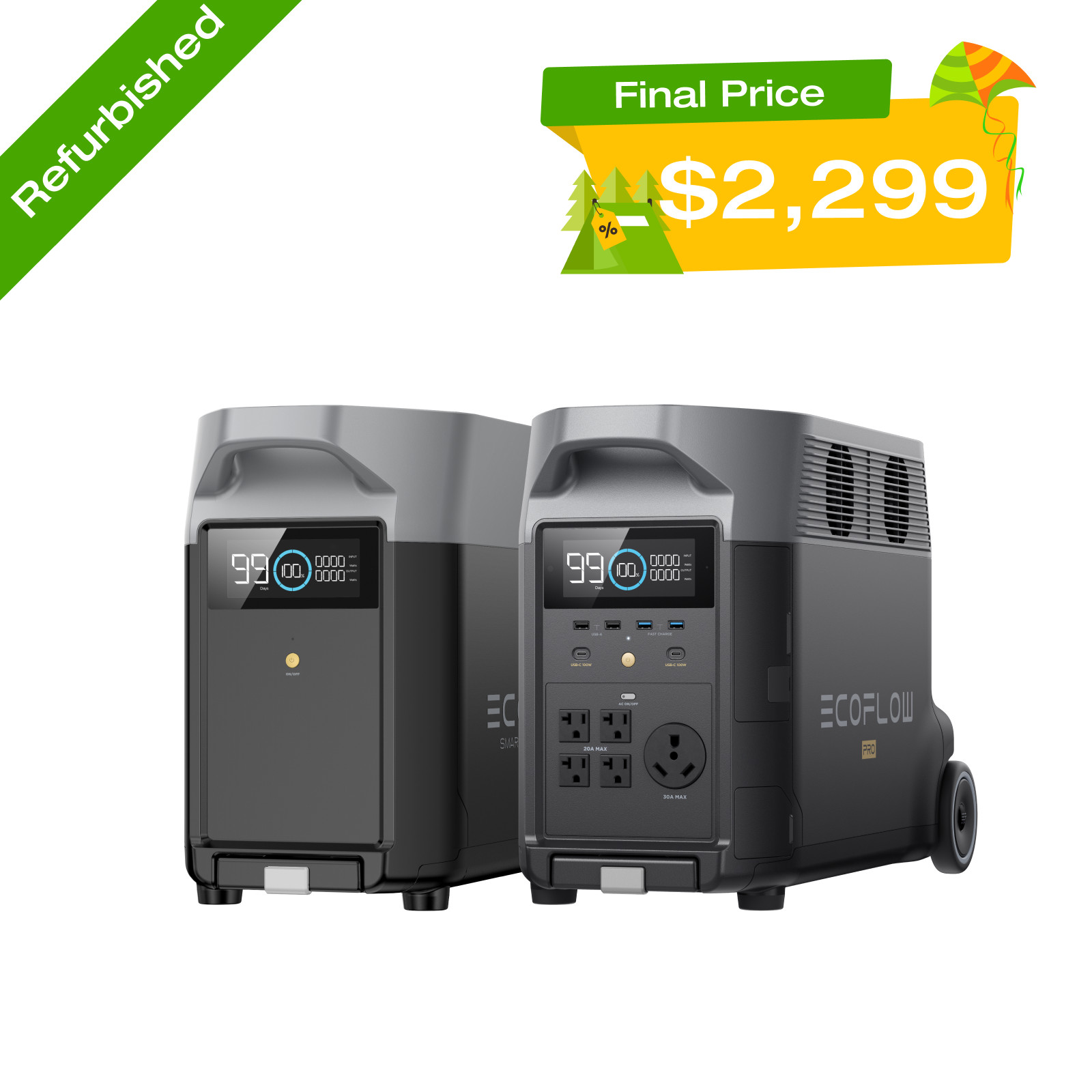 EcoFlow DELTA Pro Power Station+Extra Battery 7200Wh Certified Refurbished, LFP