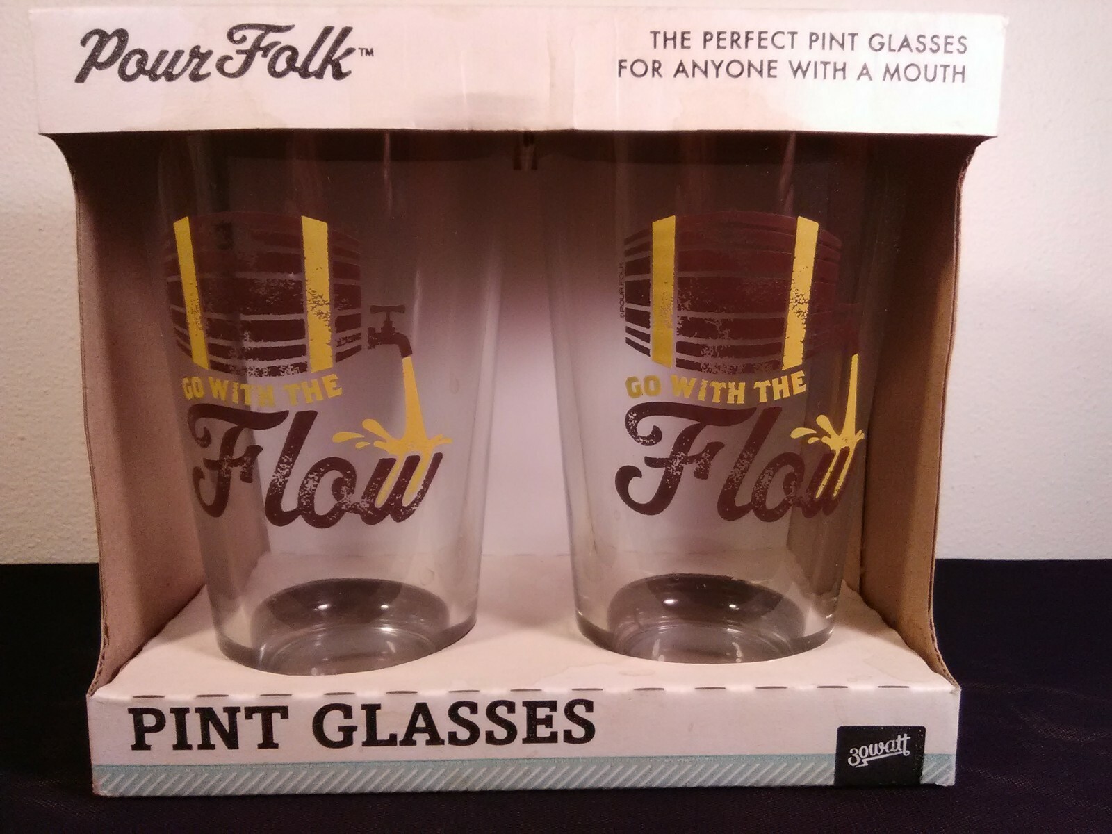 Pour Folk-Pint Glasses-Go With The Flow-30 watt- Brand new