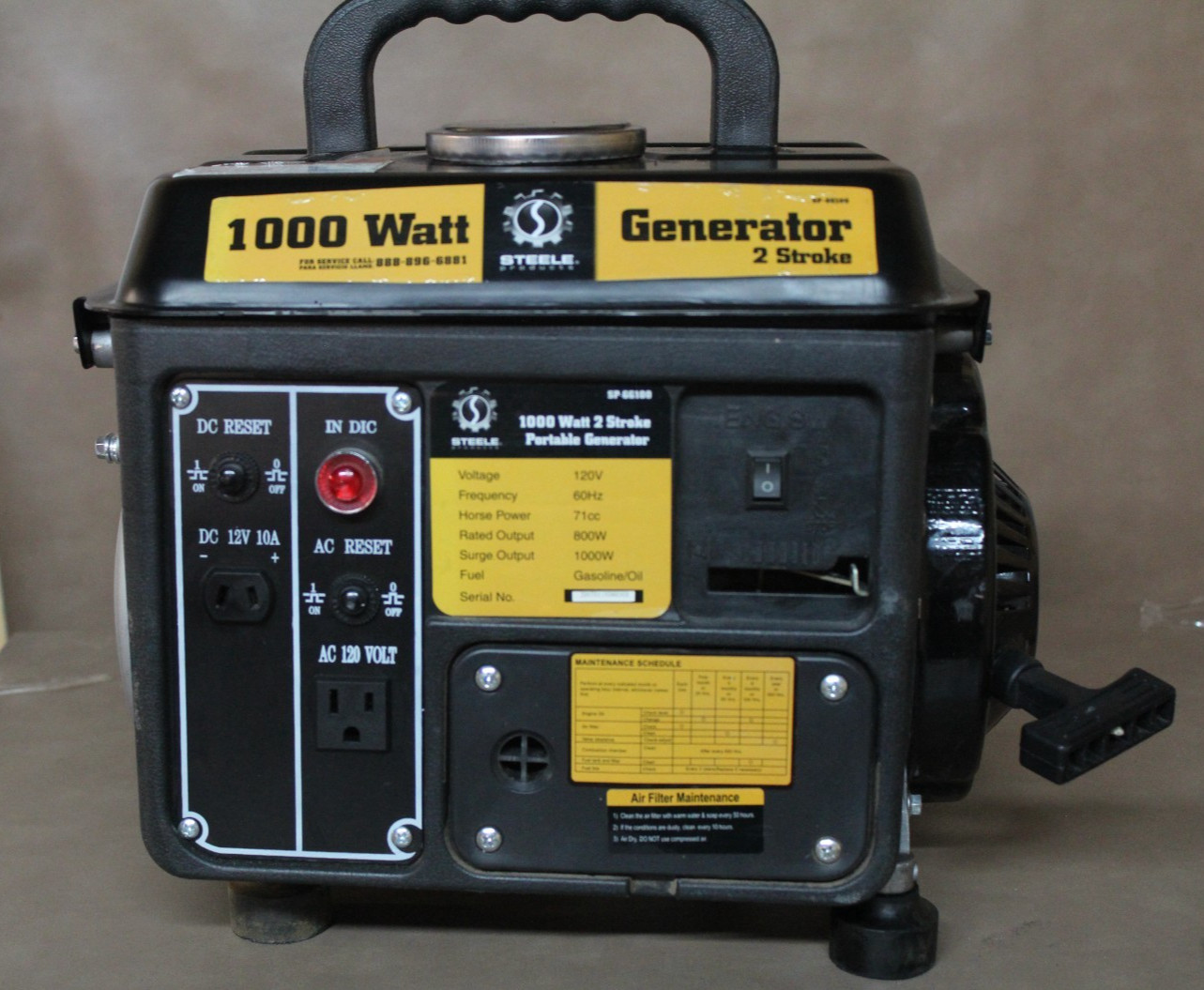 Steele Products SP-GG100 1, 000 Watt 2-Cycle Gas Powered Portable Generator