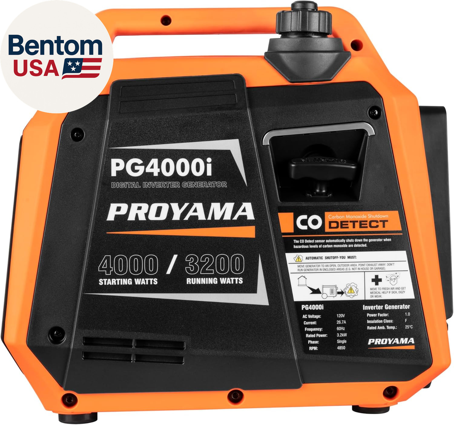 4000W Portable Gas Inverter Generator, CO Sensor, Digital Interface, RV – Ready,