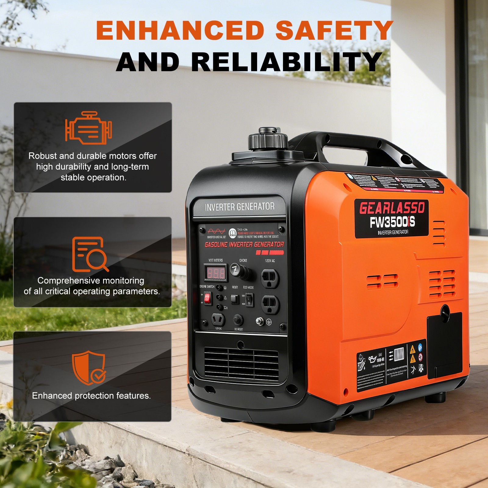 5000W Portable Inverter Generator Gas Powered Quiet for Home Pure Sine Wave