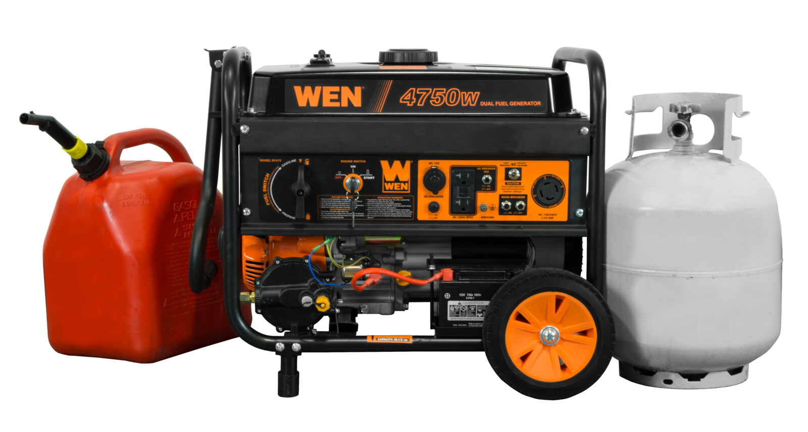 WEN 4750-W Hybrid Dual Fuel Gas Portable Electric Start Generator with Wheel Kit