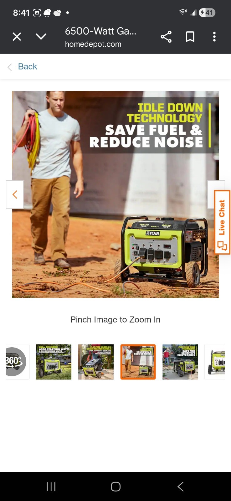 RYOBI 6,500-Watt Gasoline Powered Generator with CO Shutdown Sensor