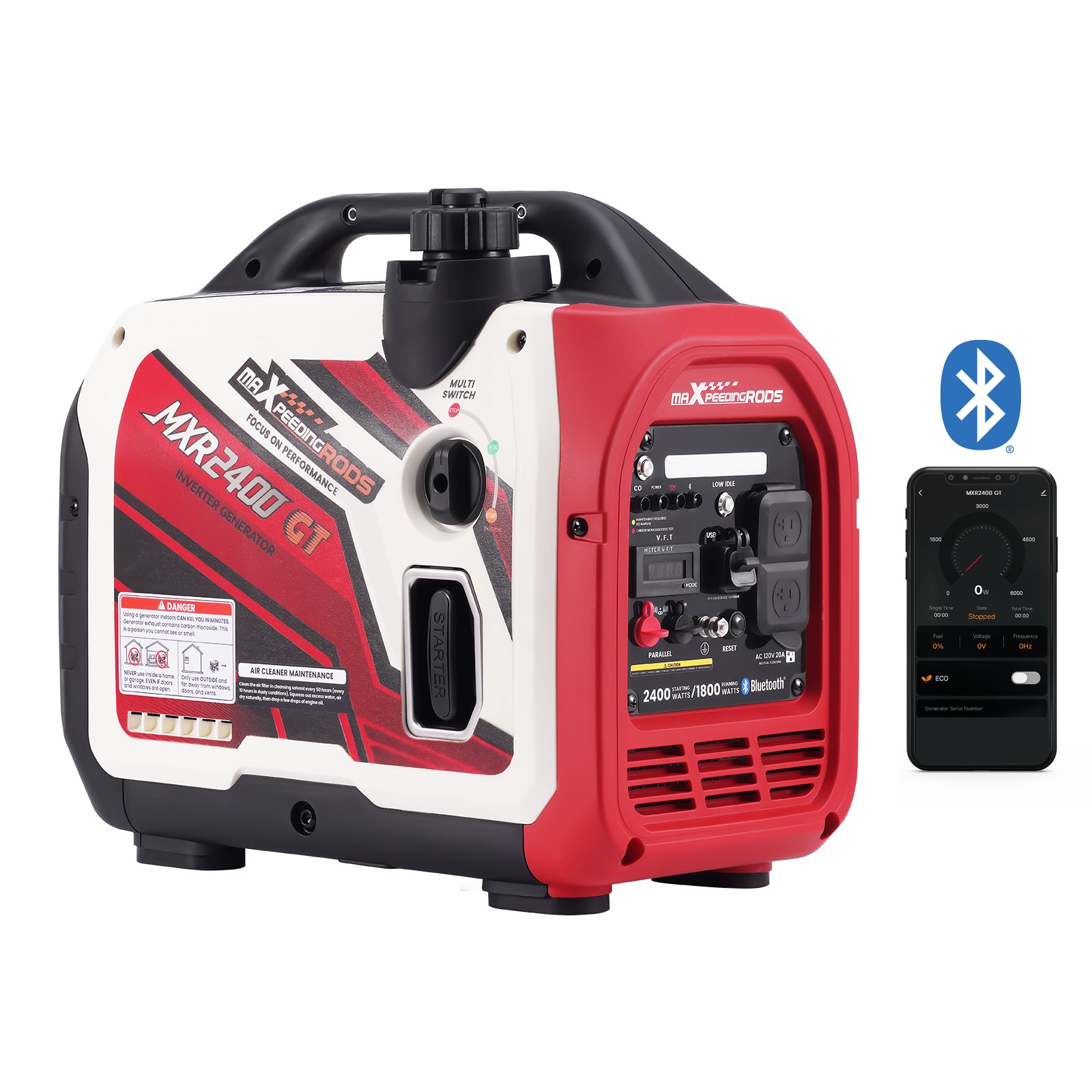 2400W Quiet Portable Generator App Monitor Lightweight 33lbs with 2 AC Outlets