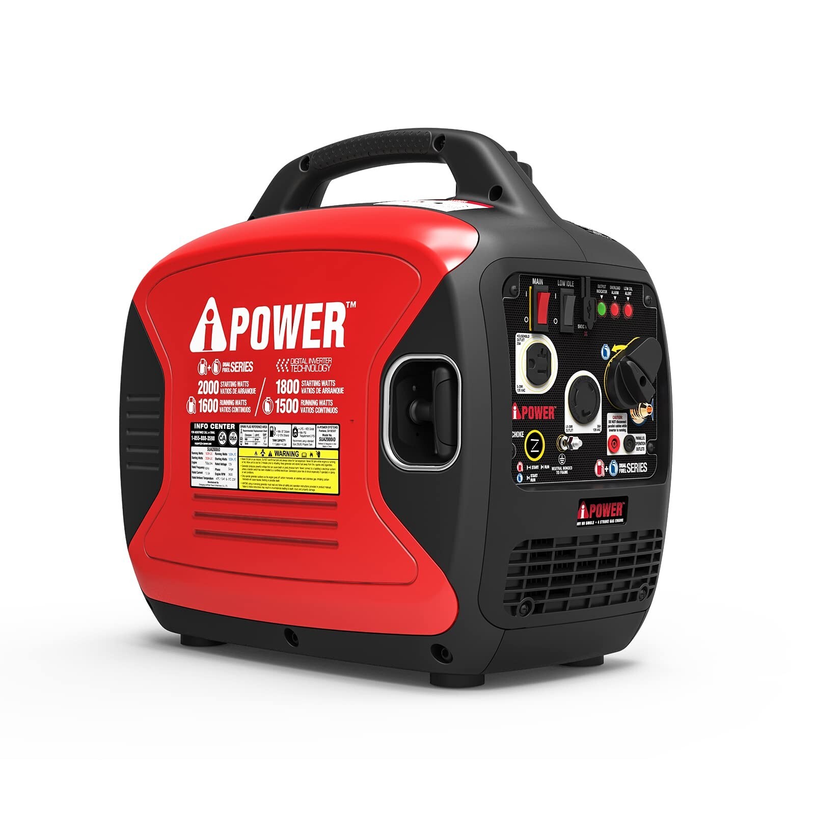 A-iPower SUA2000iD 2000 Watt Portable Inverter Generator Gas & Propane Powere…