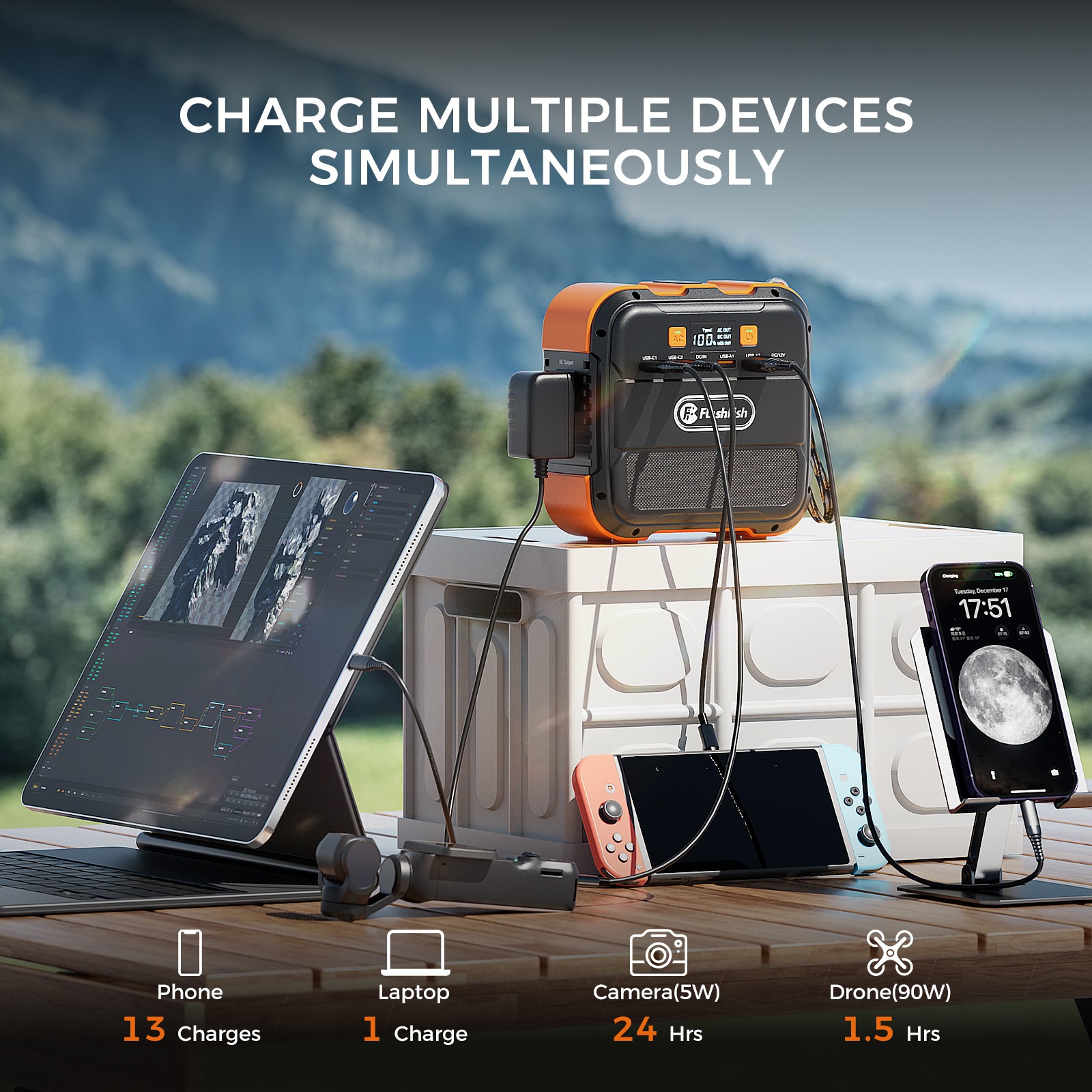 120W Portable Generator with 30W Solar Panel for Outdoors